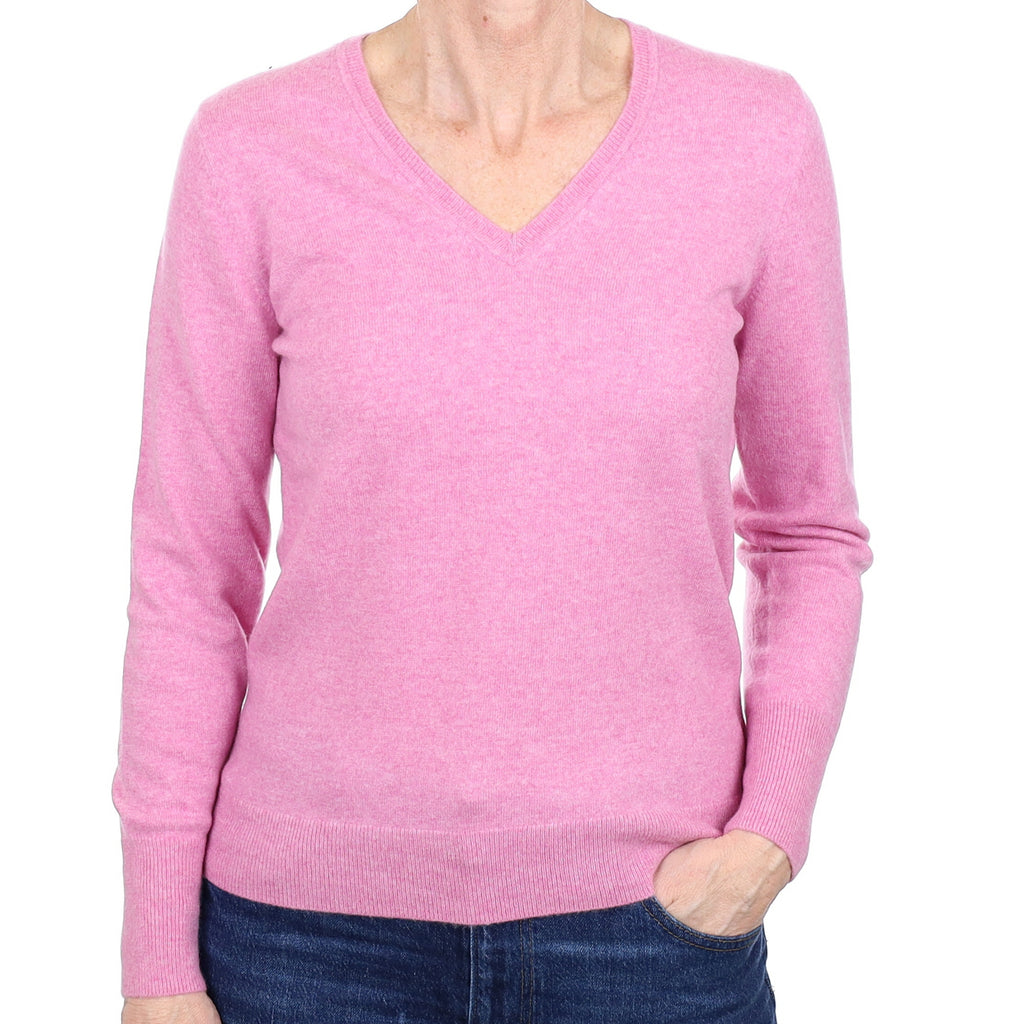 Candy Pink Cashmere V Neck Jumper Small