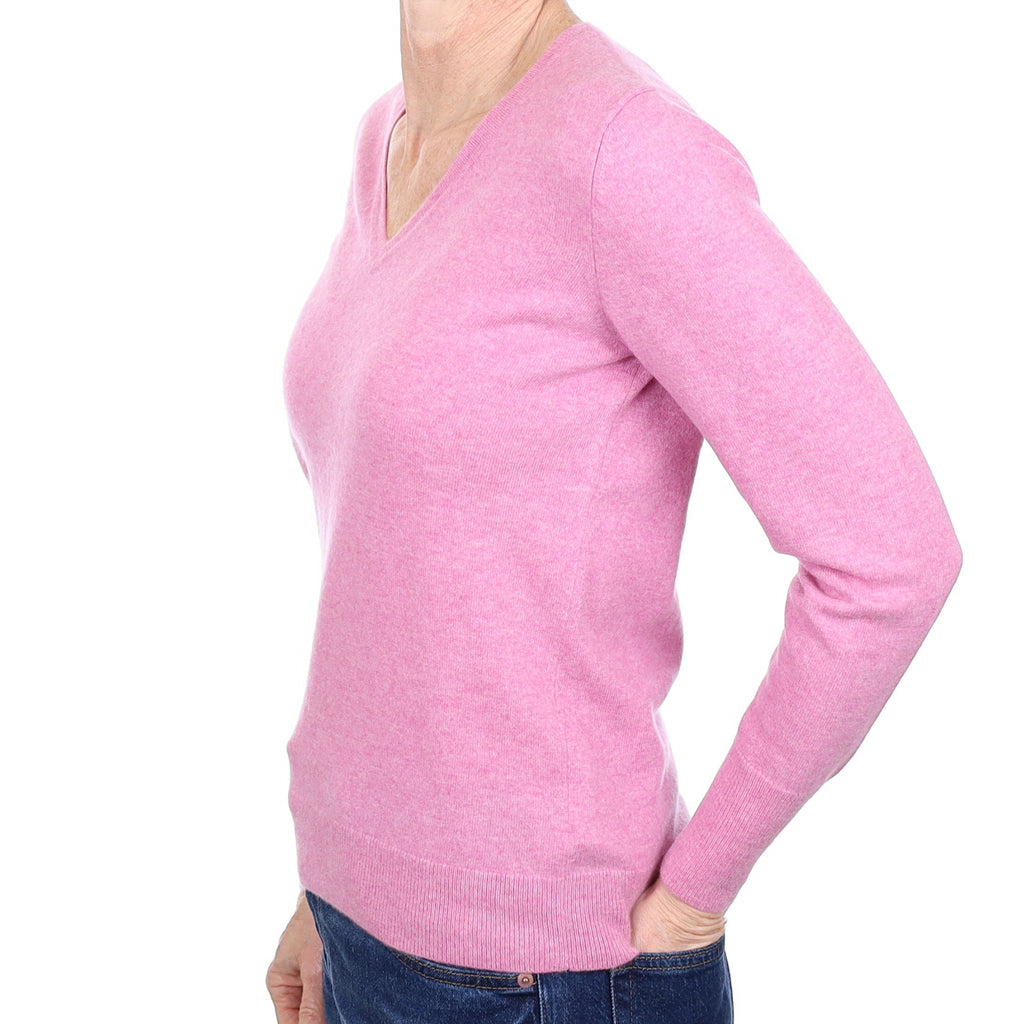 Candy Pink Cashmere V Neck Jumper Small
