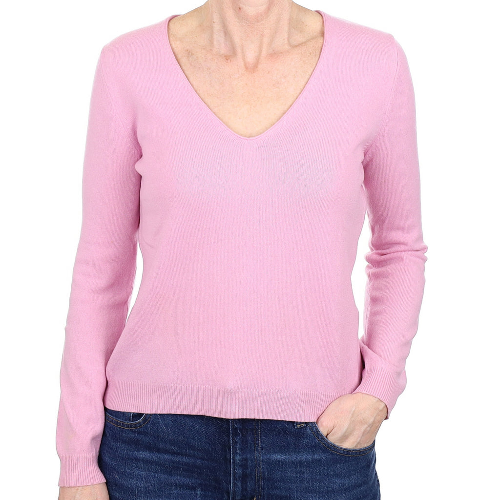 Foxglove Pink Cashmere V Neck Jumper Small
