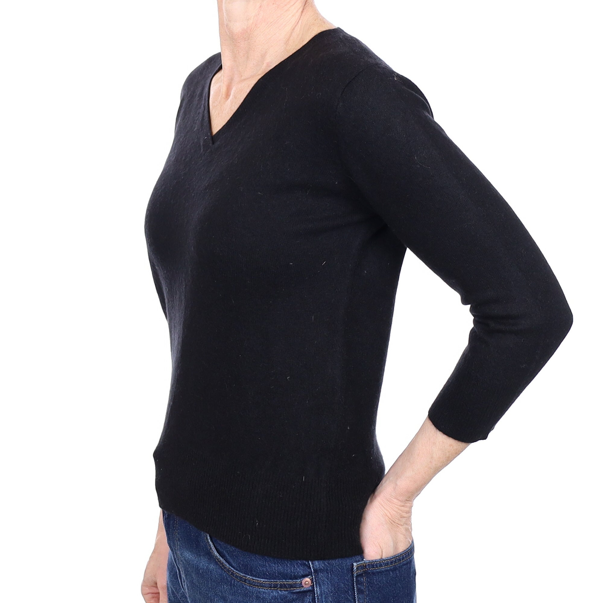 Black Cashmere V Neck Jumper Small