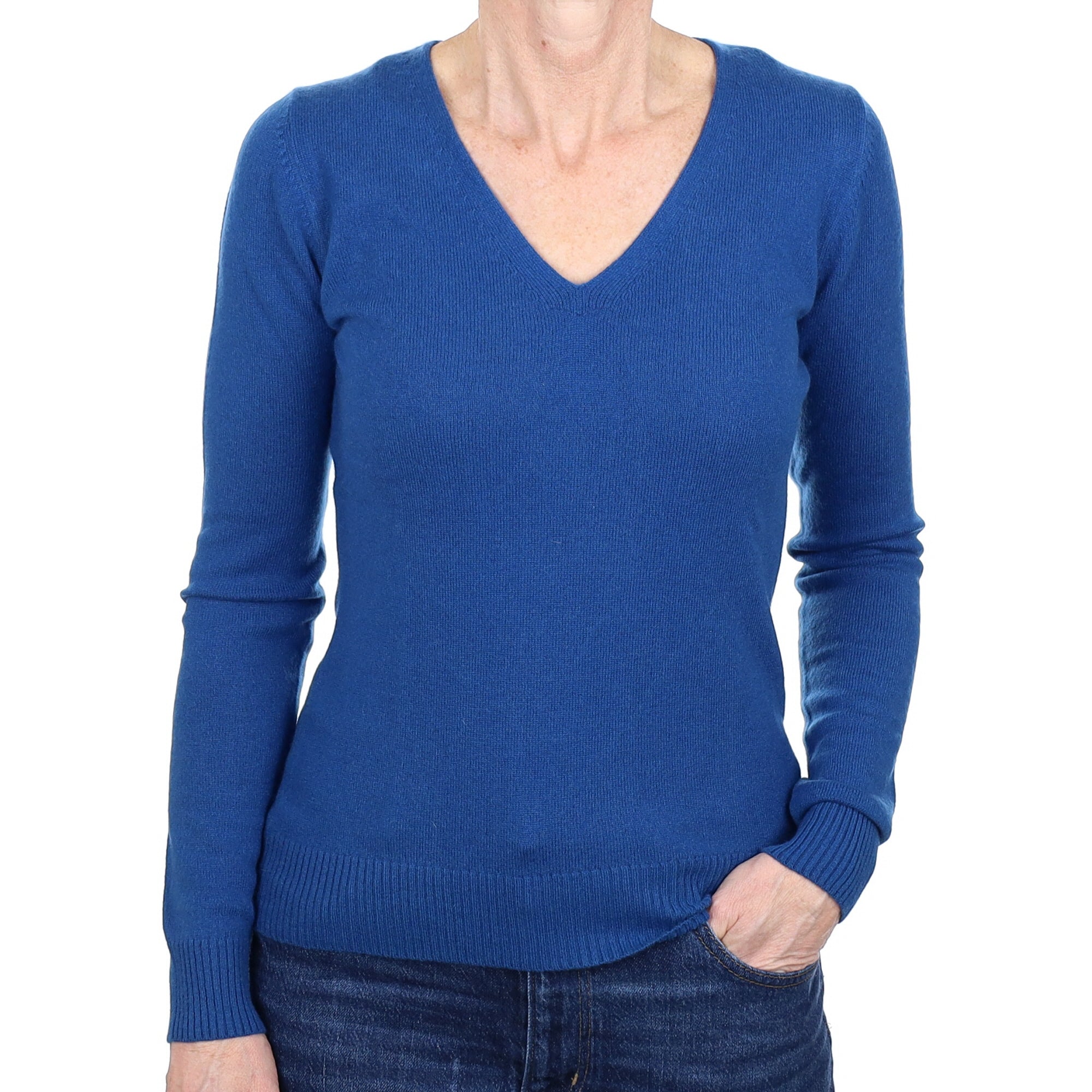 Royal Blue Cashmere V Neck Jumper Small