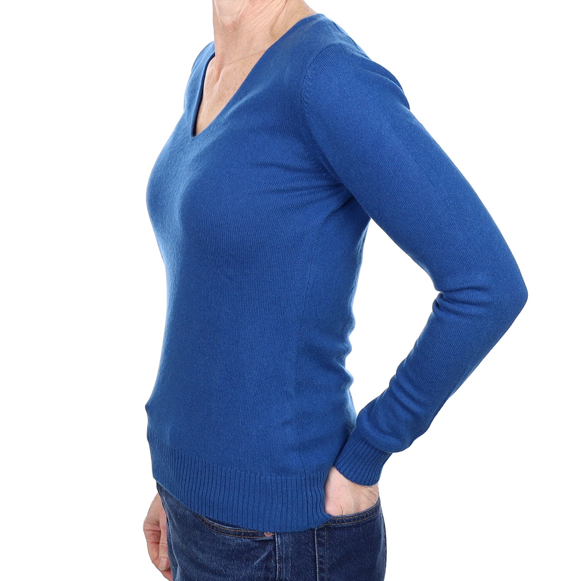 Royal Blue Cashmere V Neck Jumper Small