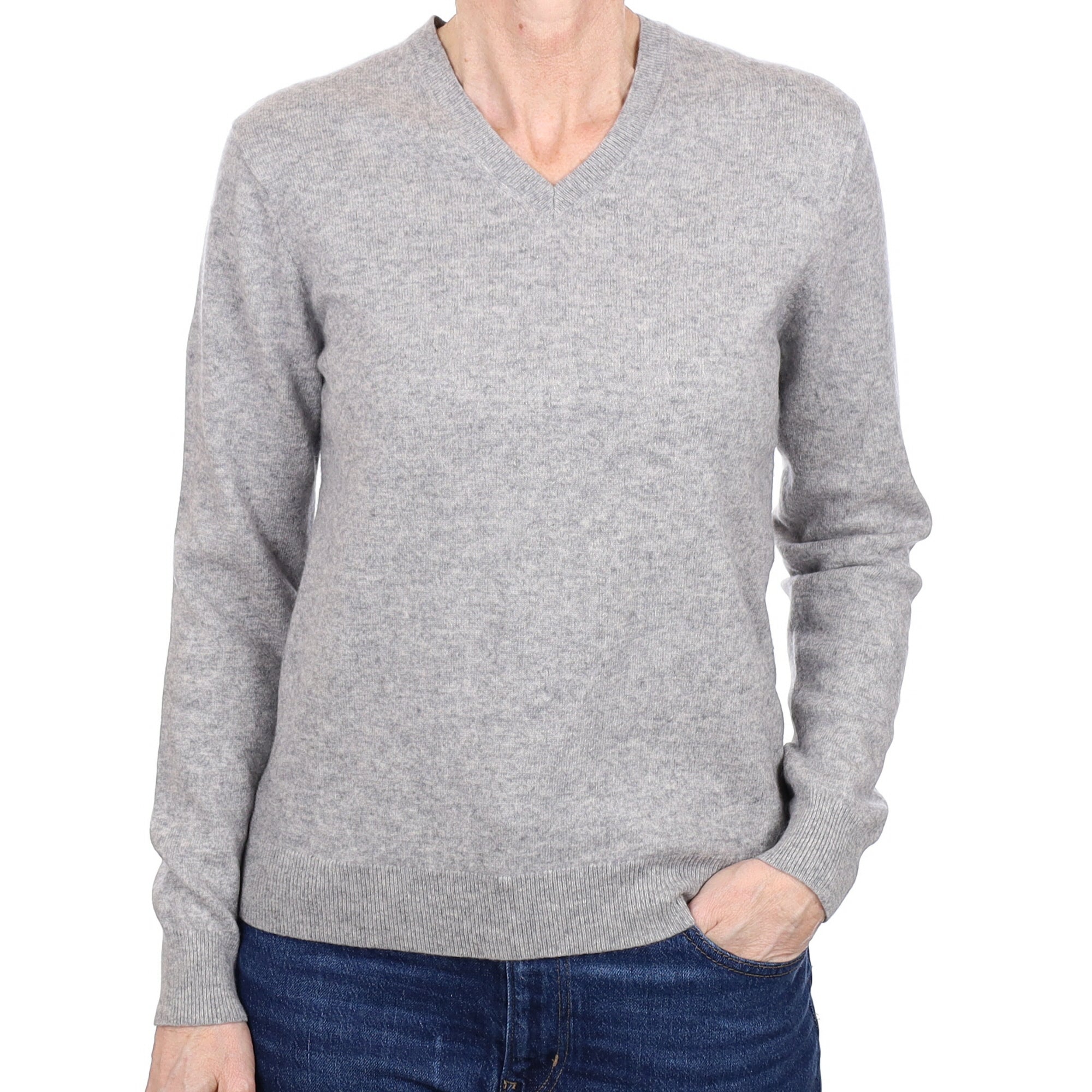 Smoke Grey Cashmere V Neck Jumper Small