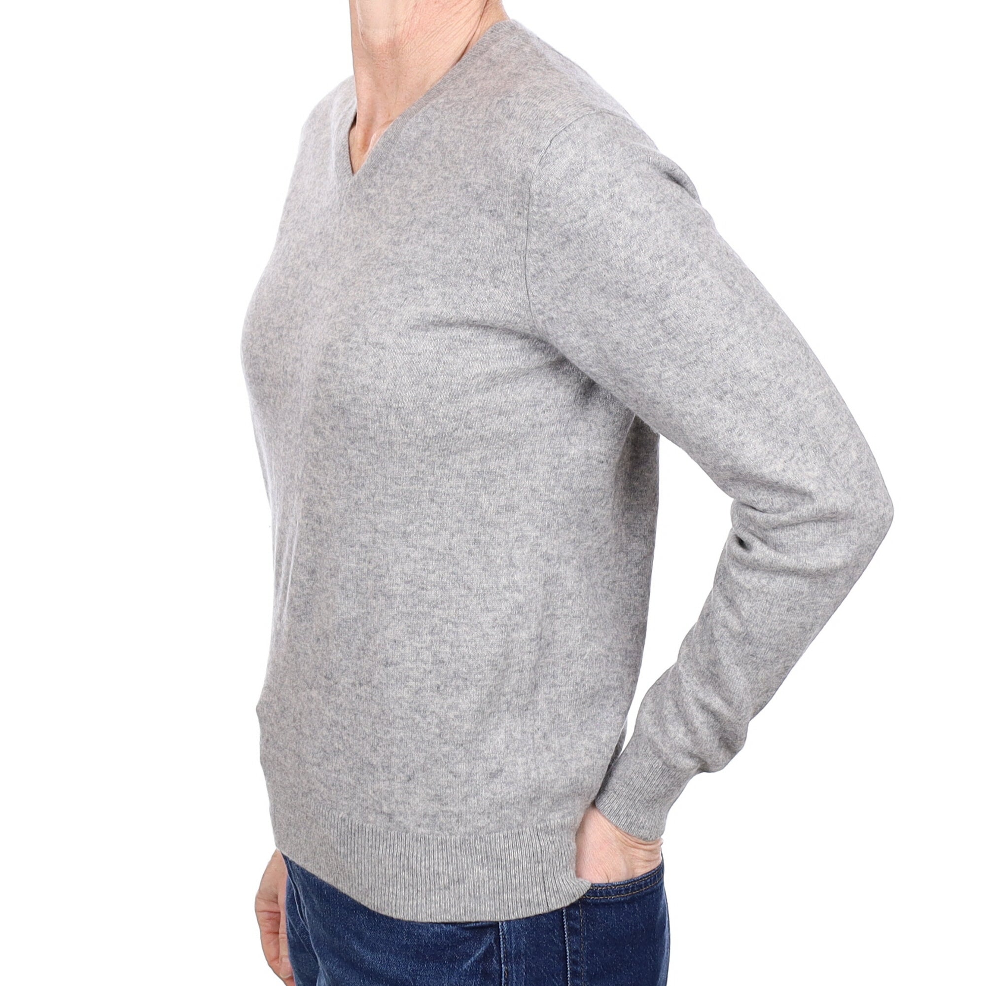 Smoke Grey Cashmere V Neck Jumper Small