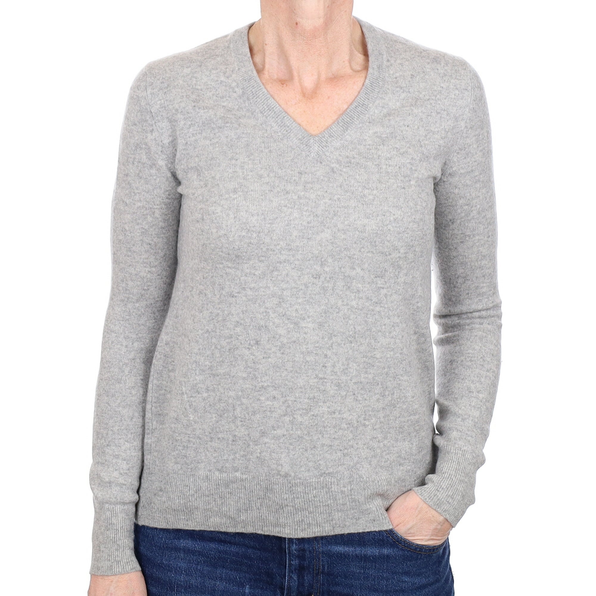 Smoke Grey Cashmere V Neck Jumper Small