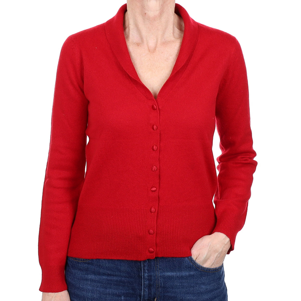 Post Box Red Cashmere Collared Cardigan Small