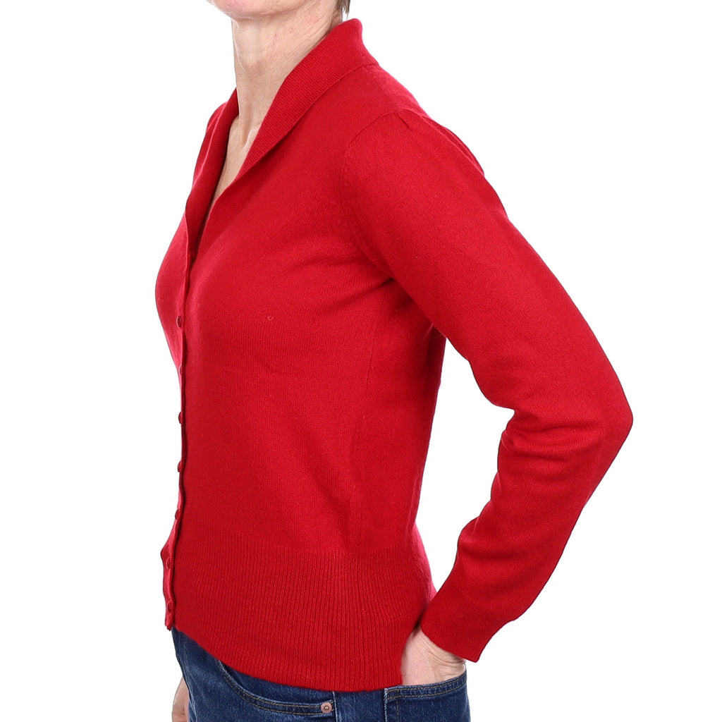 Post Box Red Cashmere Collared Cardigan Small