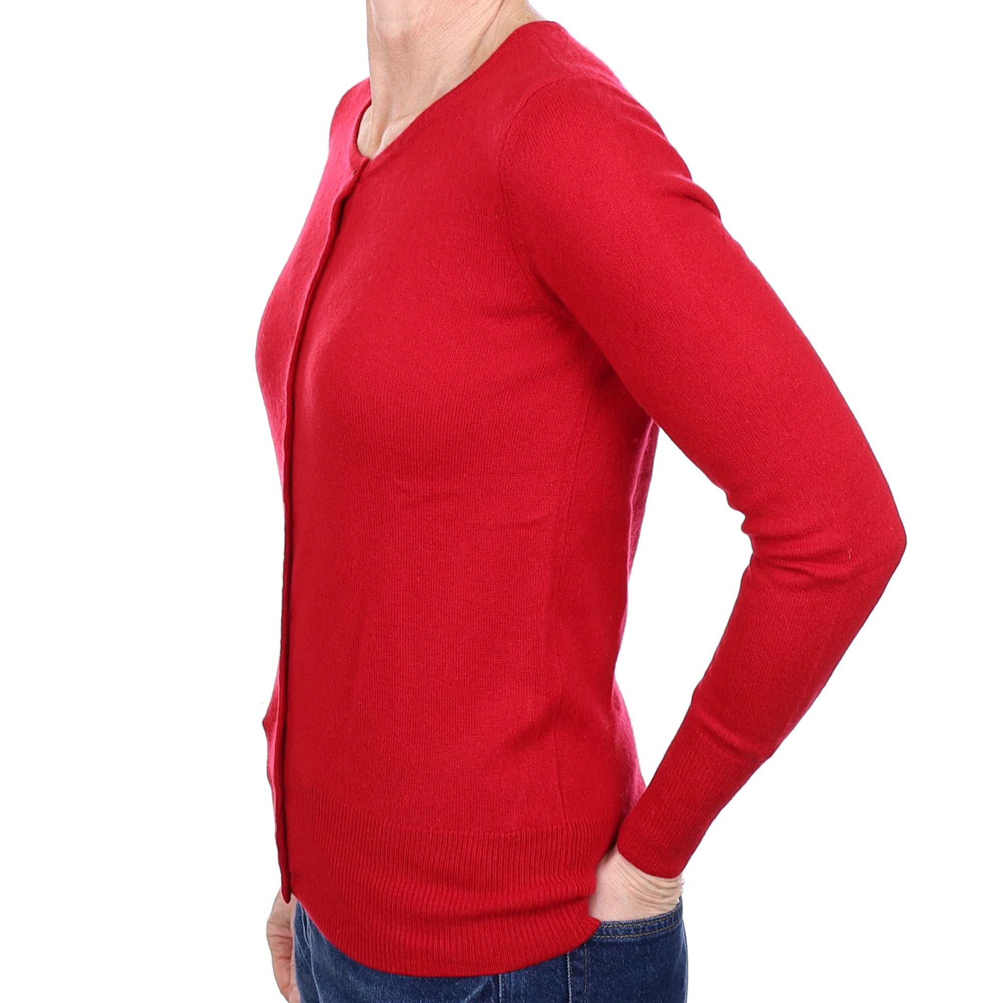 Post Box Red Cashmere Crew Neck Cardigan Small