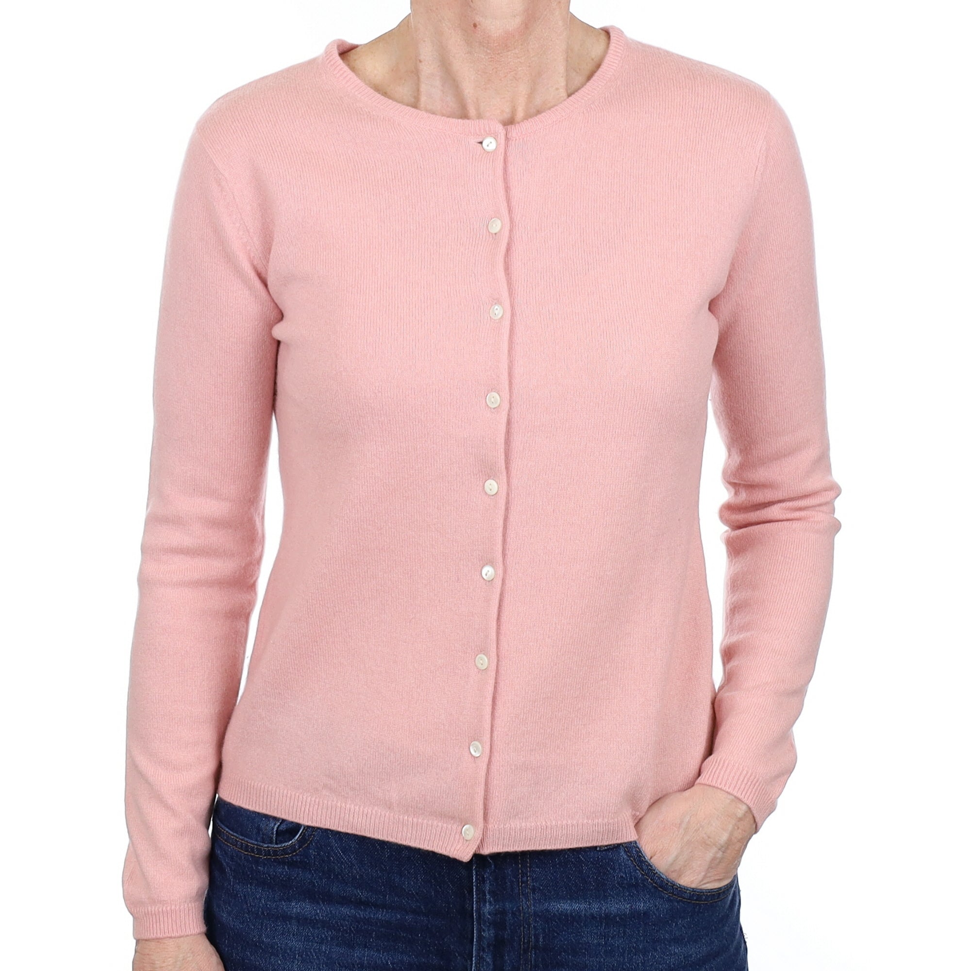 Blush Pink Cashmere Crew Neck Cardigan Small