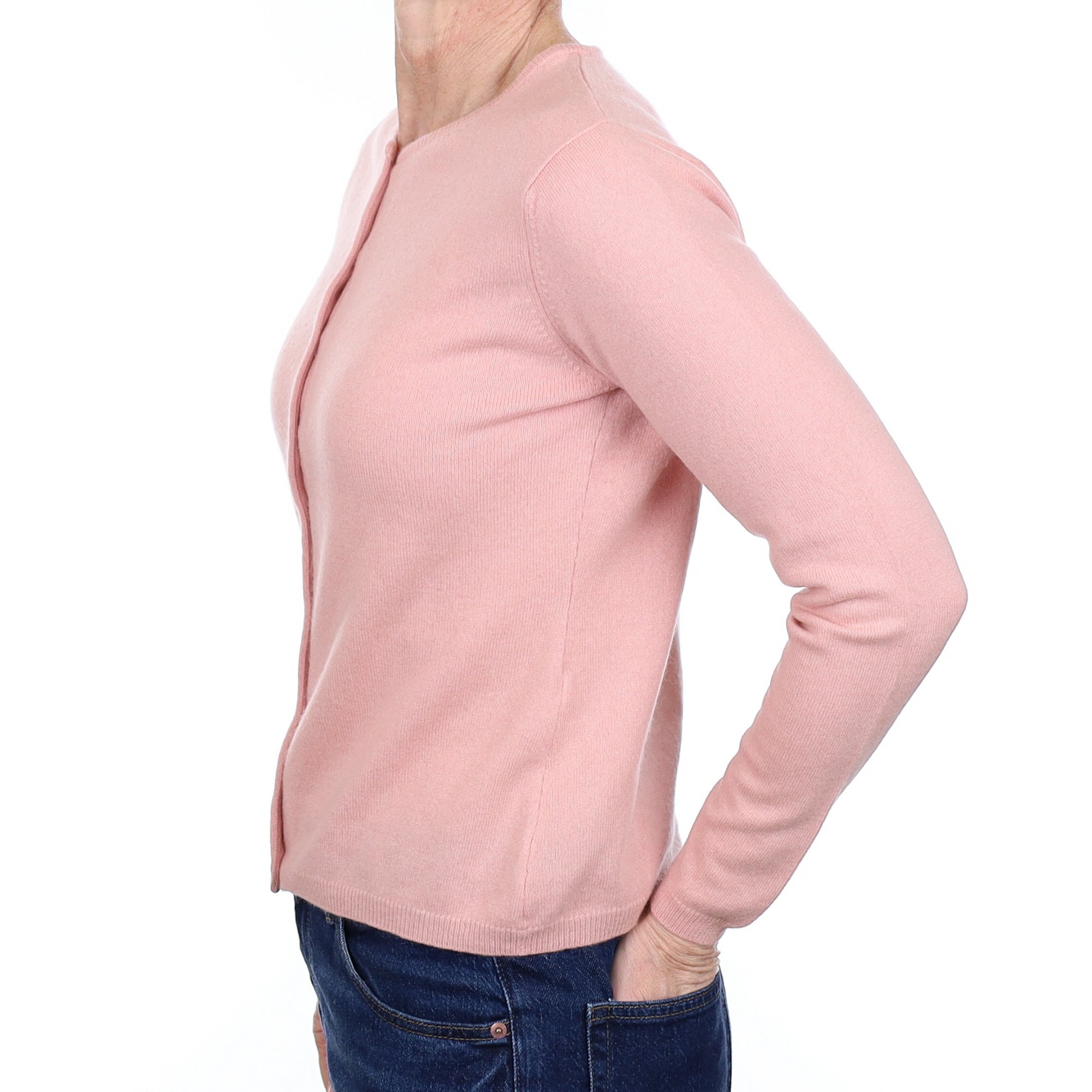 Blush Pink Cashmere Crew Neck Cardigan Small