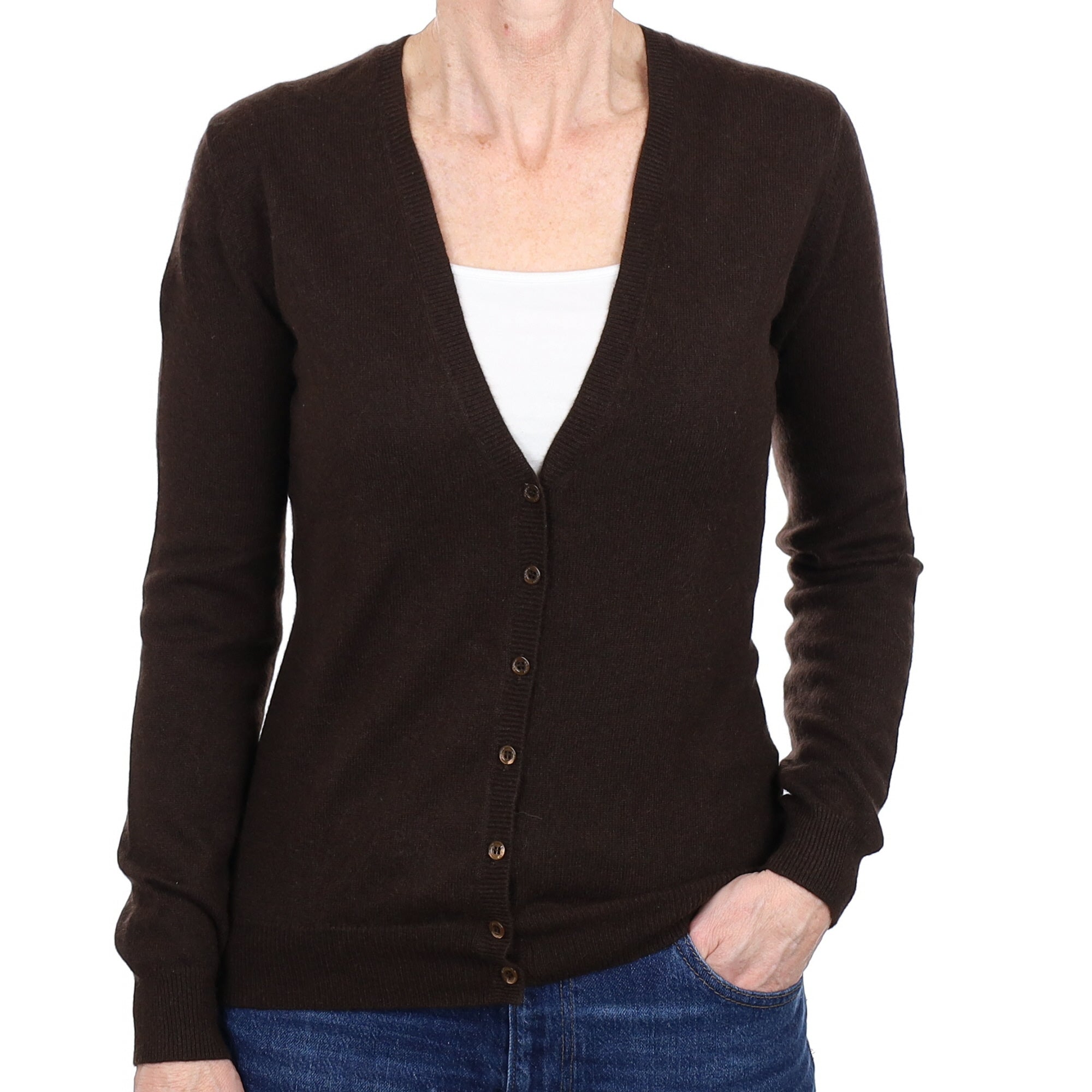 Chocolate Brown Cashmere V Neck Cardigan Small