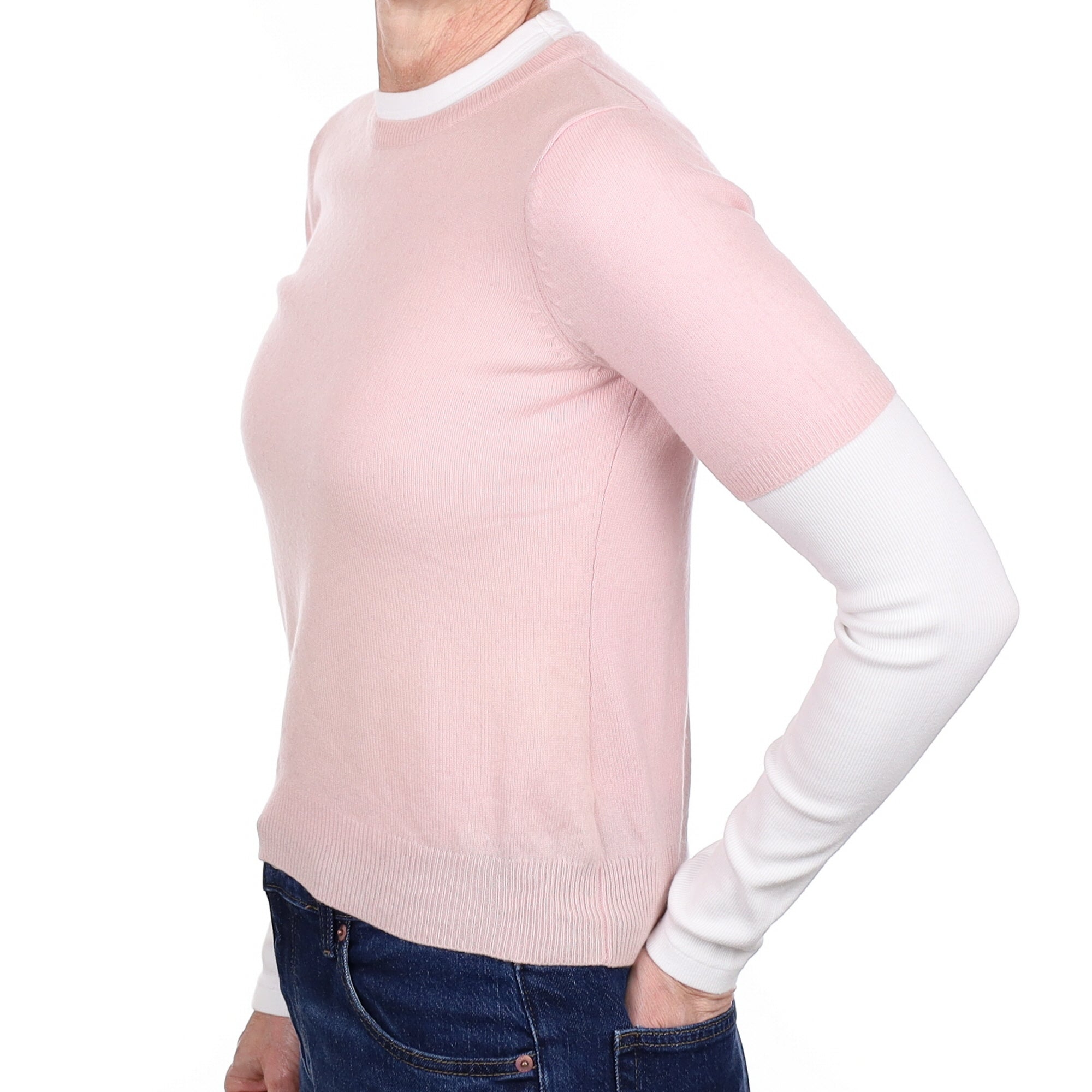 Shell Pink Cashmere Short Sleeved Crew Neck Jumper Small
