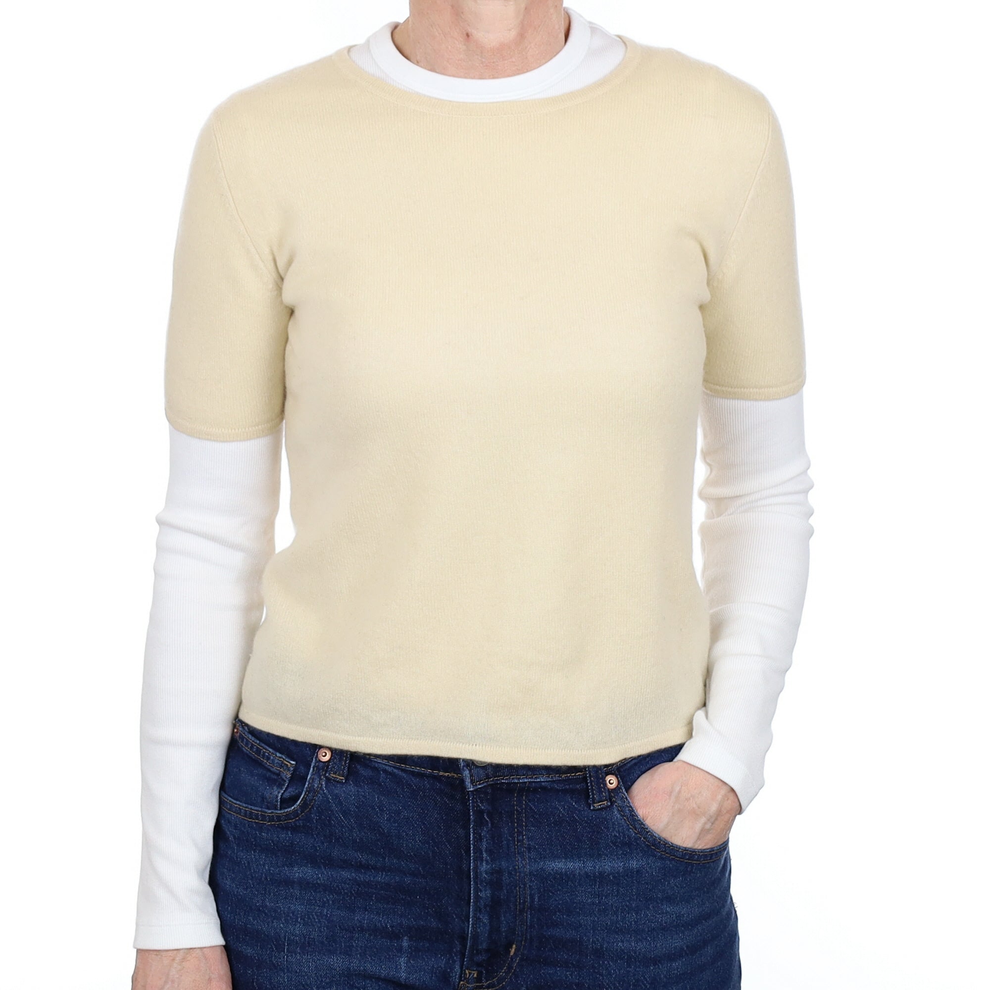 Cream Cashmere Short Sleeved Crew Neck Jumper Small