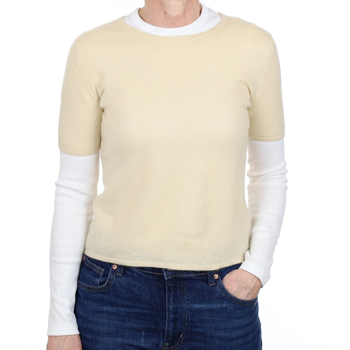 Cream Cashmere Short Sleeved Crew Neck Jumper Small