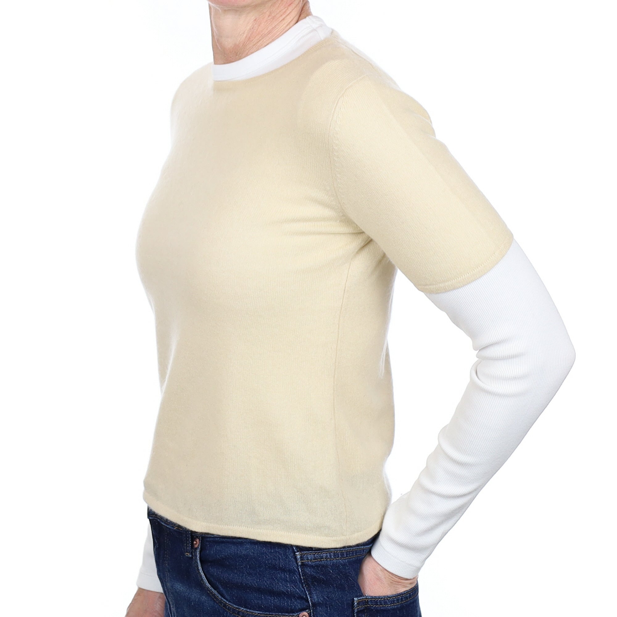 Cream Cashmere Short Sleeved Crew Neck Jumper Small