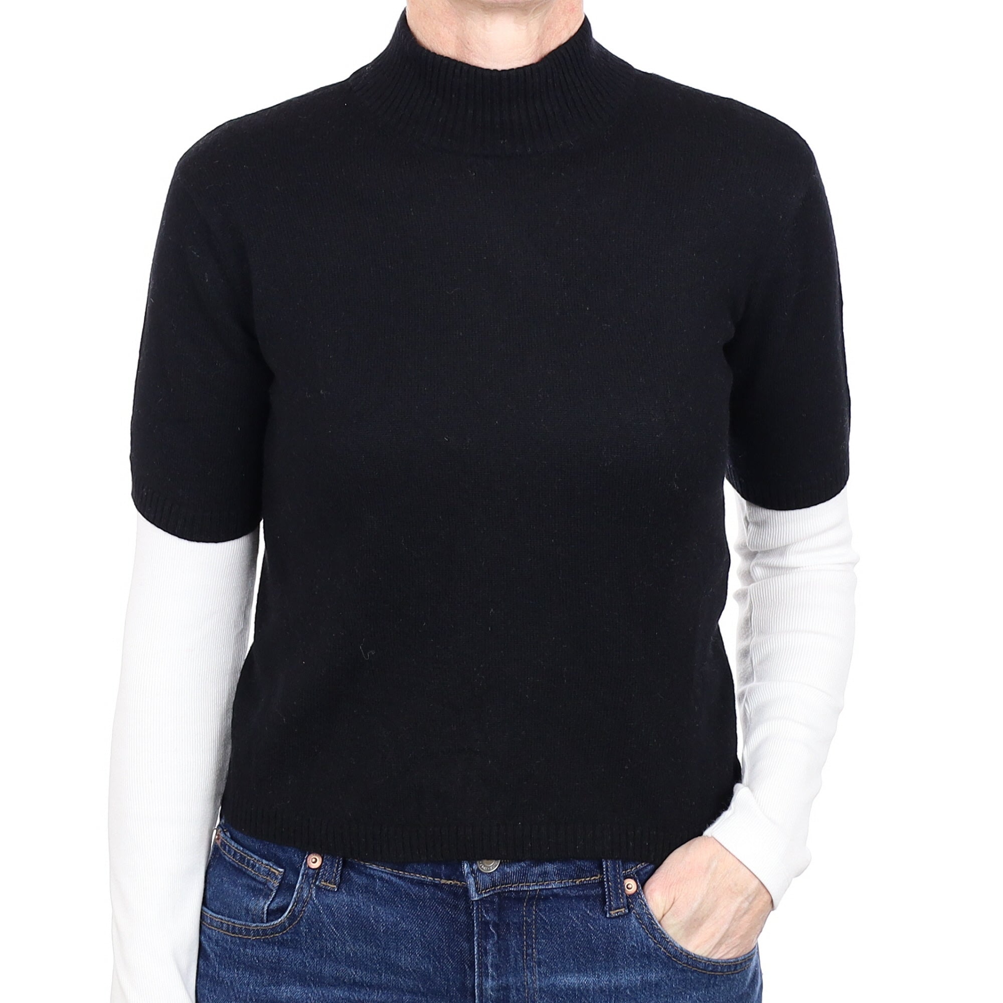 Black Cashmere Short Sleeved Turtleneck Jumper Small