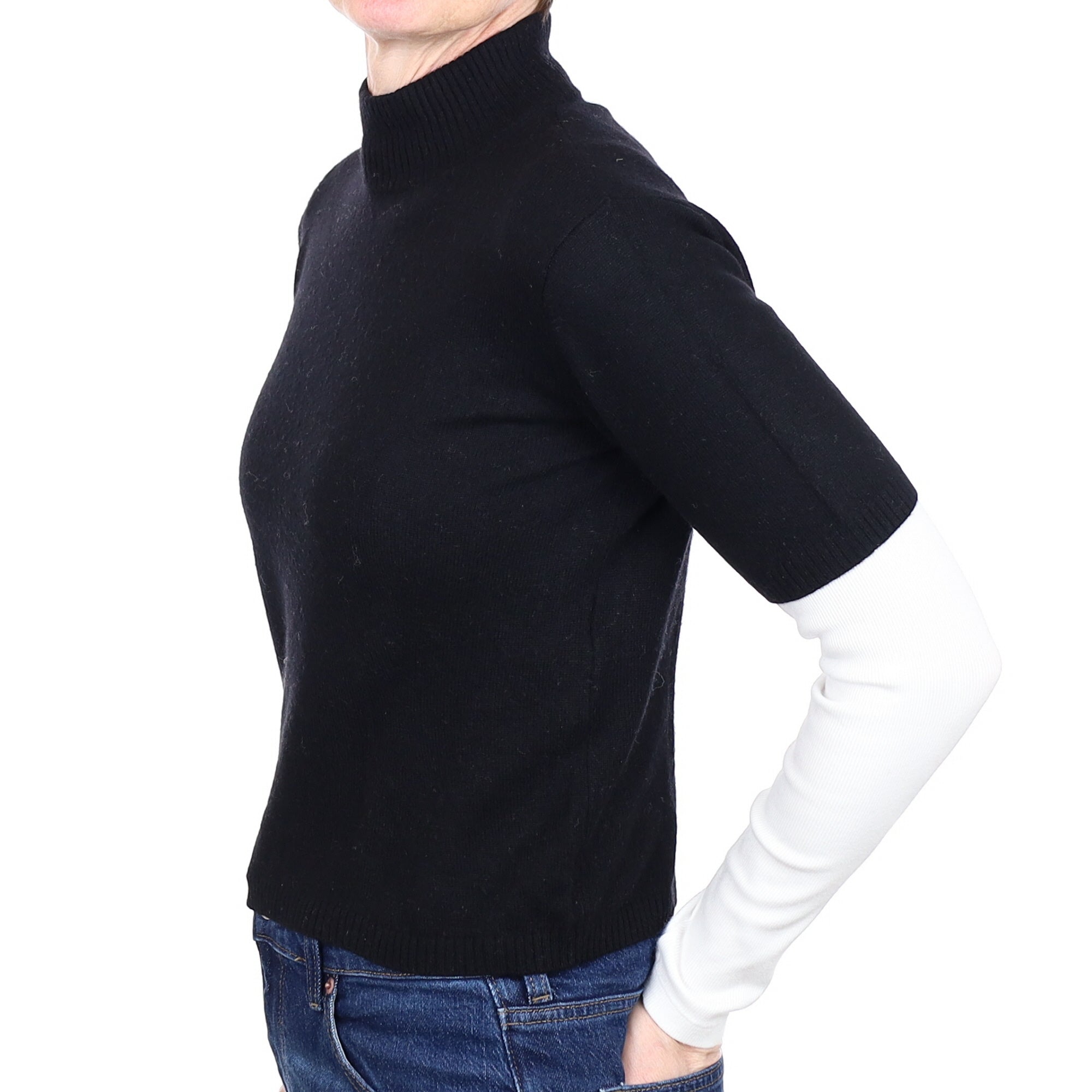 Black Cashmere Short Sleeved Turtleneck Jumper Small