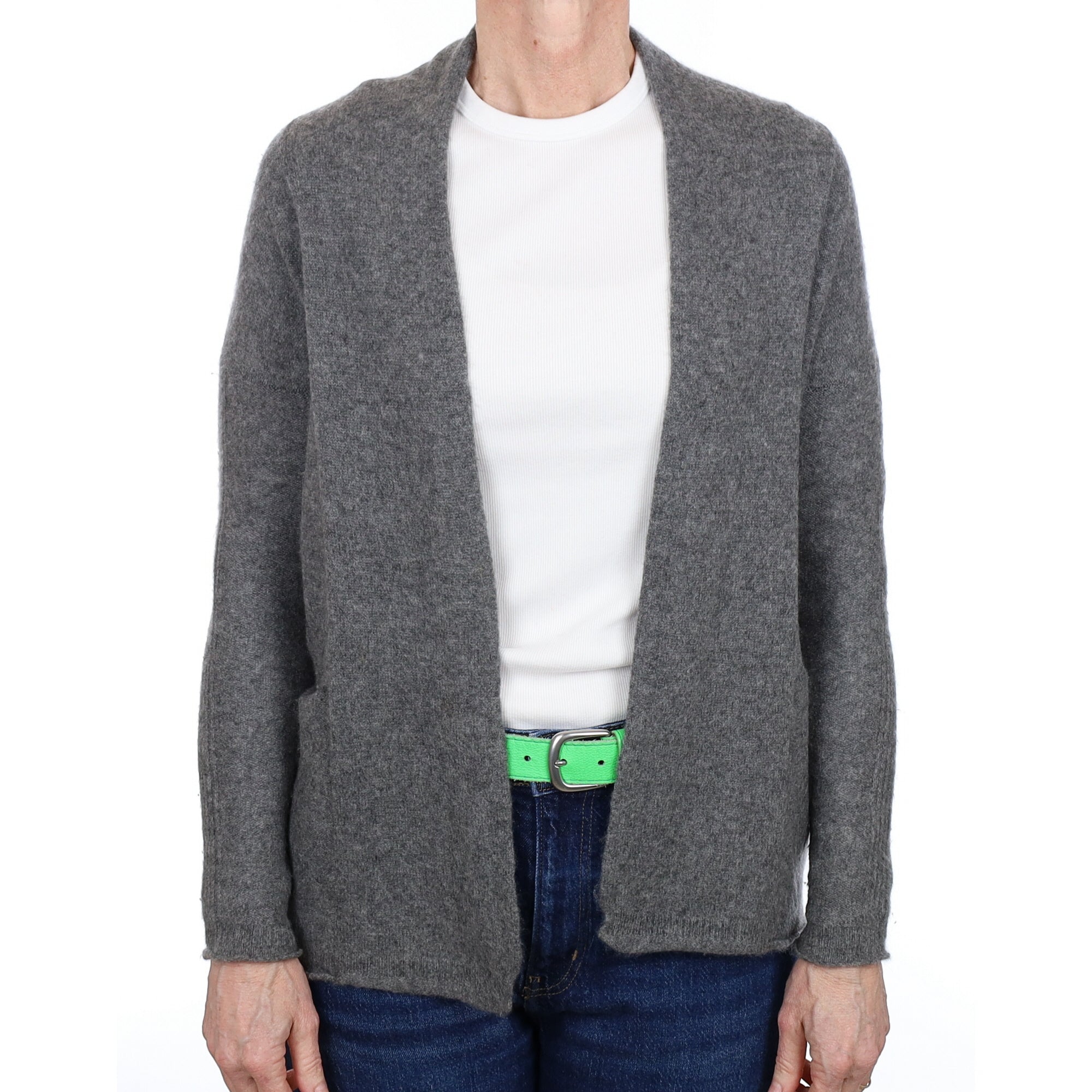 Smoke Grey Cashmere Edge to Edge Cardigan with Pockets Small