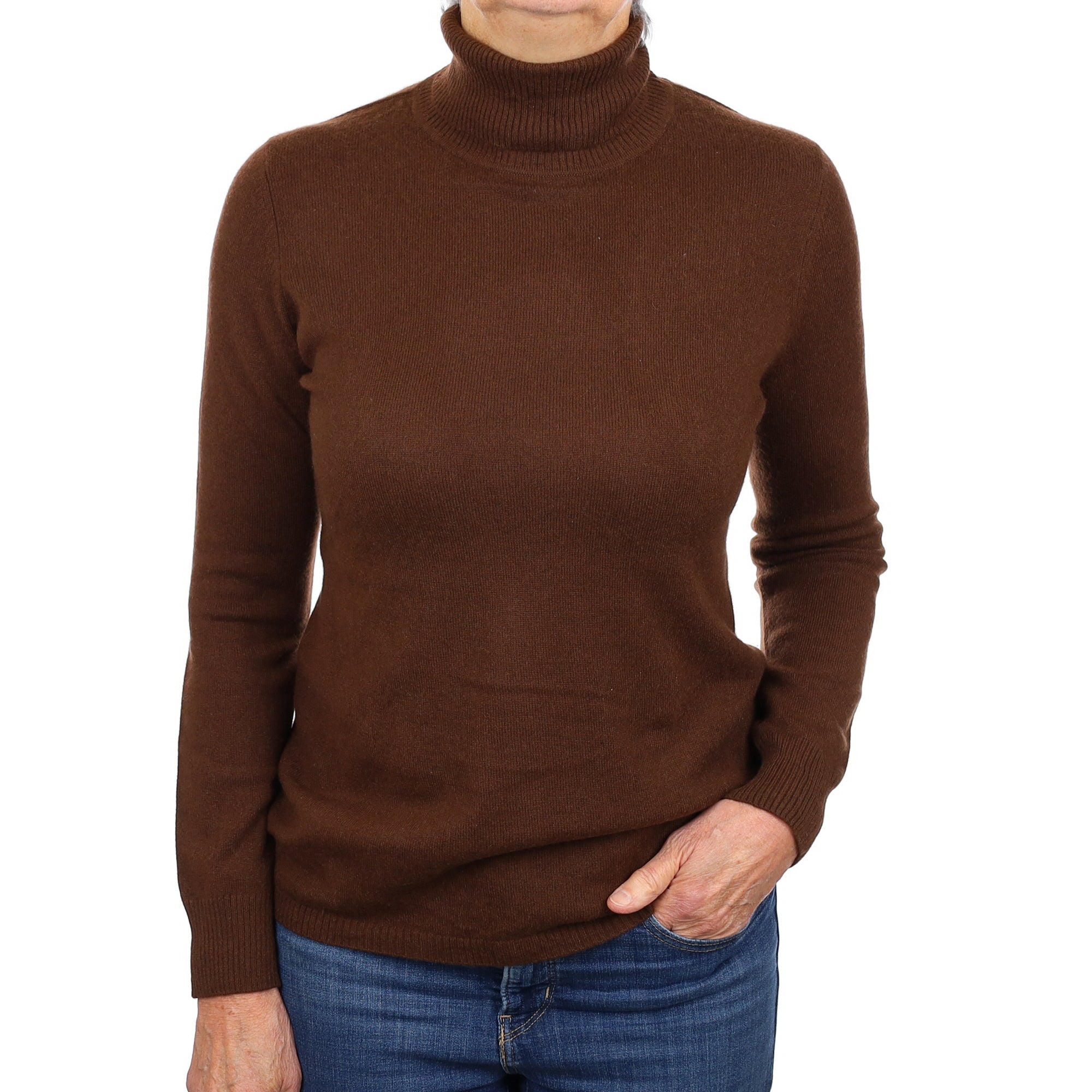 Hazelnut Brown Cashmere Polo Neck Jumper Medium