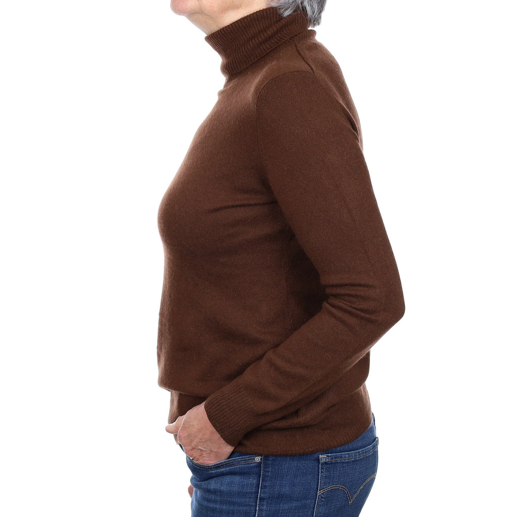 Hazelnut Brown Cashmere Polo Neck Jumper Medium