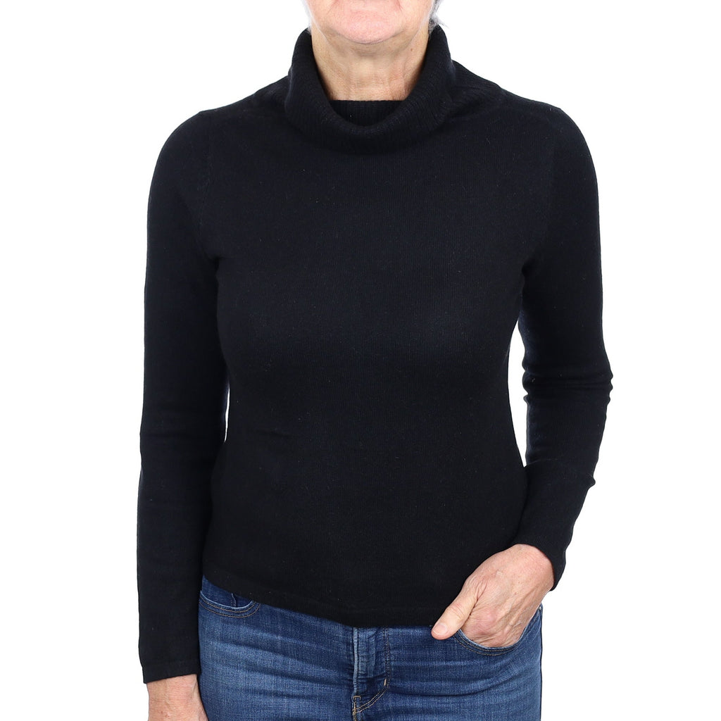 Black Cashmere Polo Neck Jumper Medium