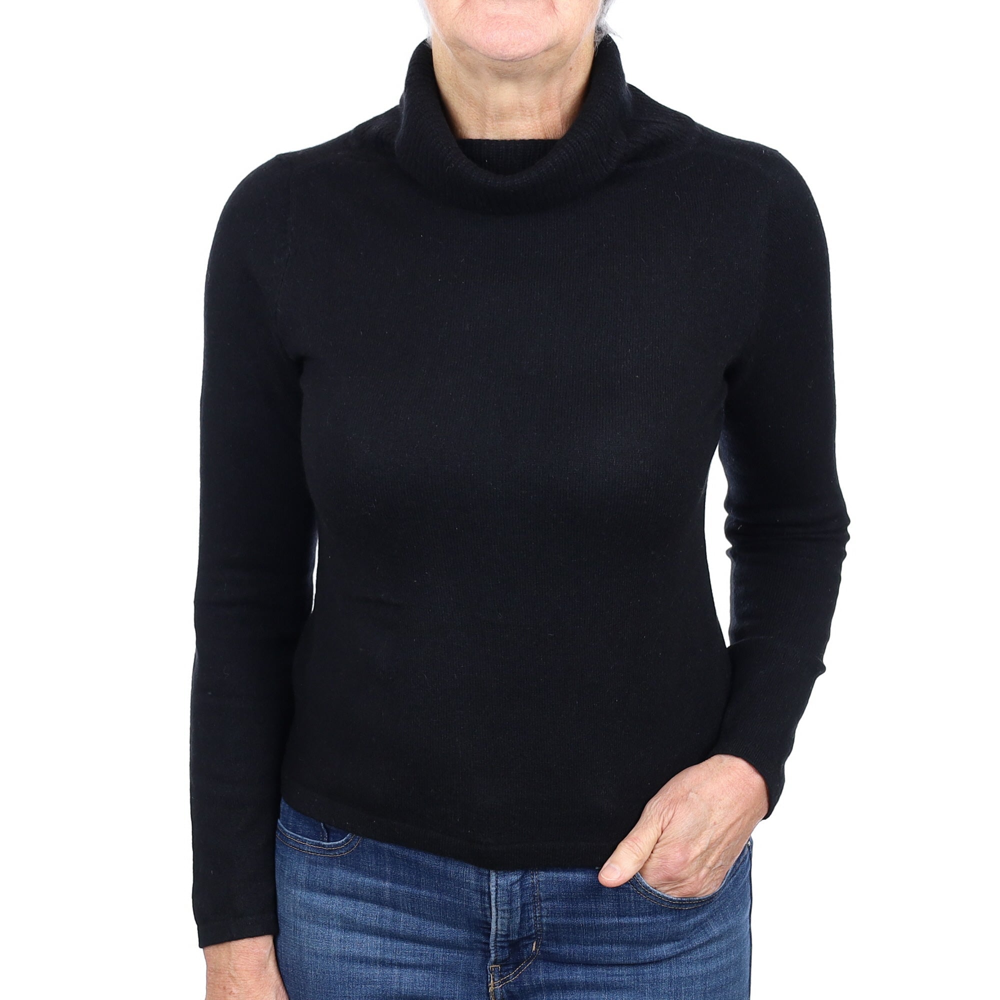 Black Cashmere Polo Neck Jumper Medium