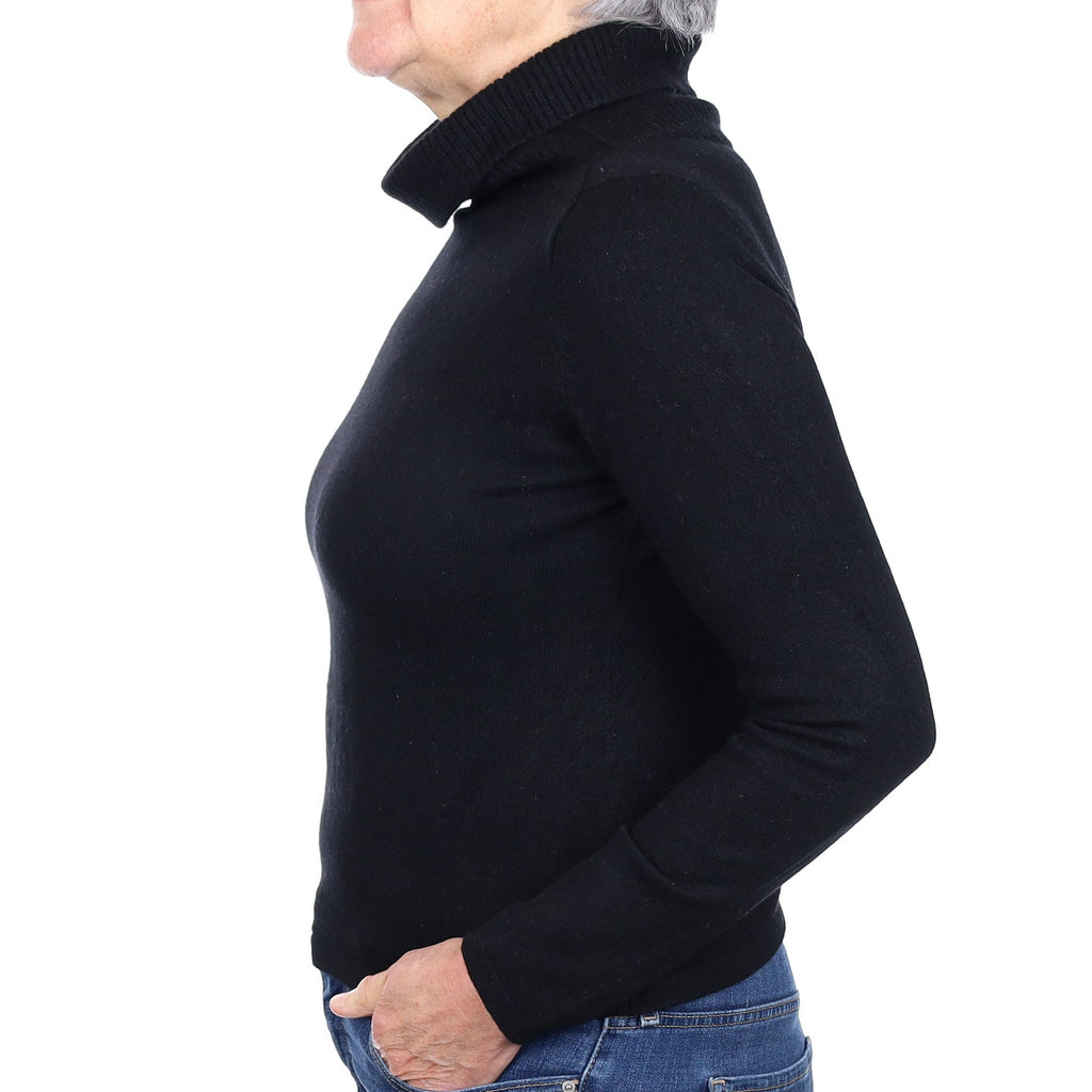 Black Cashmere Polo Neck Jumper Medium
