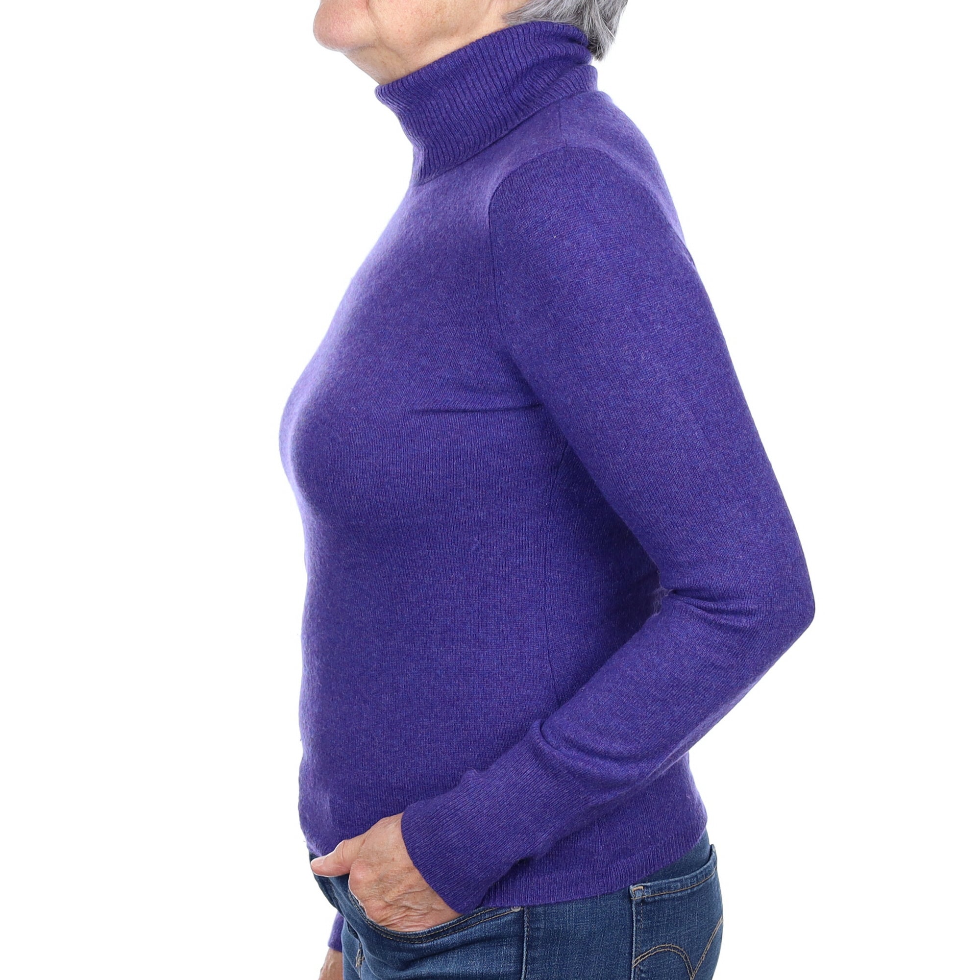 Deep Amethyst Cashmere Polo Neck Jumper Medium