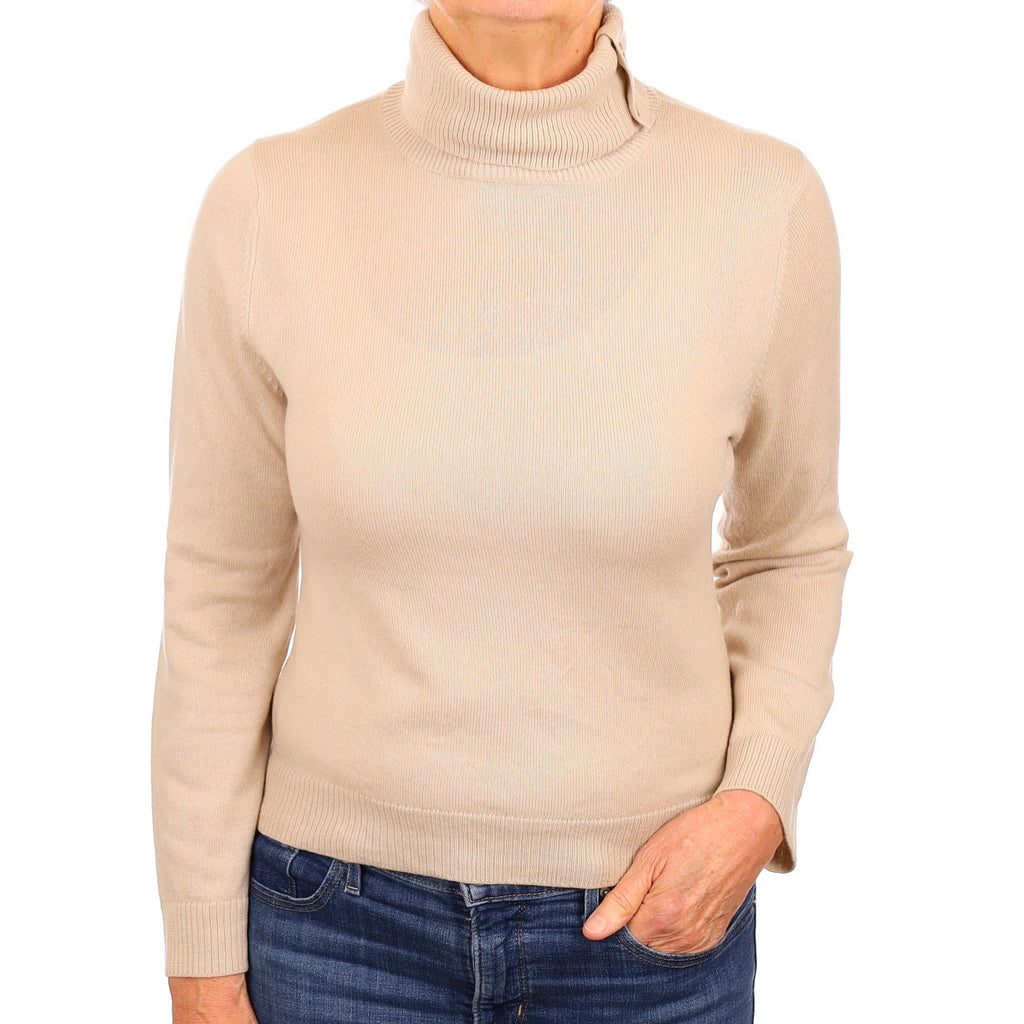 Fawn Cashmere Buttoned Polo Neck Jumper Medium