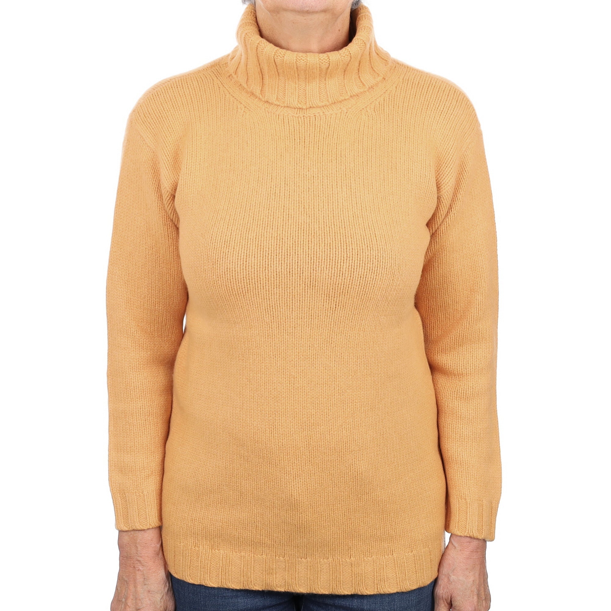Cantaloupe Orange Chunky Cashmere Polo Neck Jumper Medium