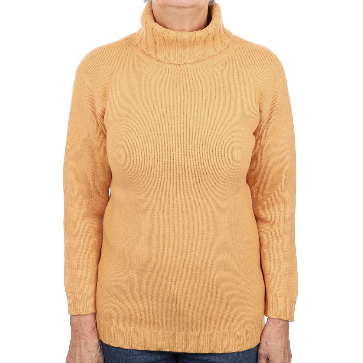 Cantaloupe Orange Chunky Cashmere Polo Neck Jumper Medium