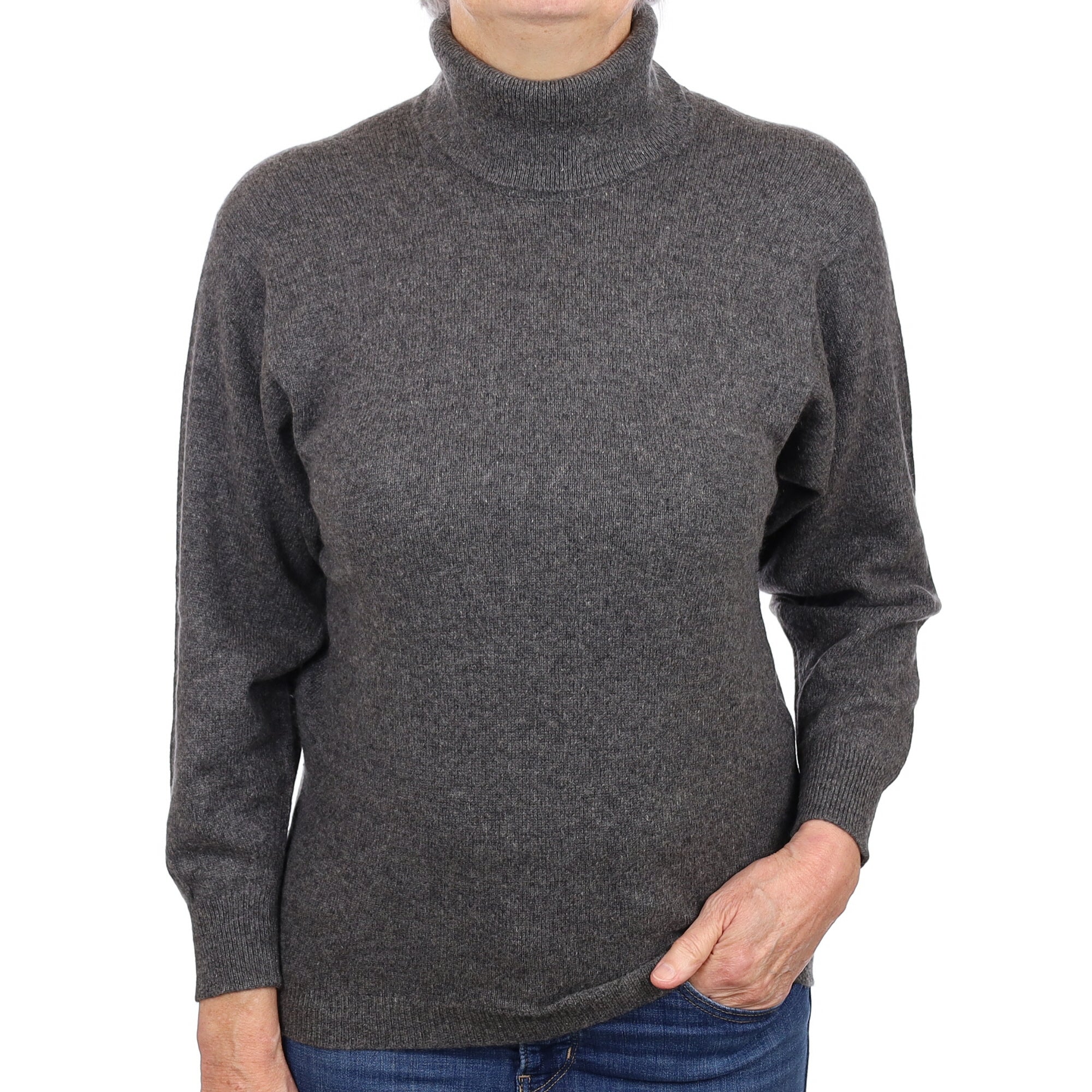 Scottish Slate Grey Cashmere Polo Neck Jumper Medium