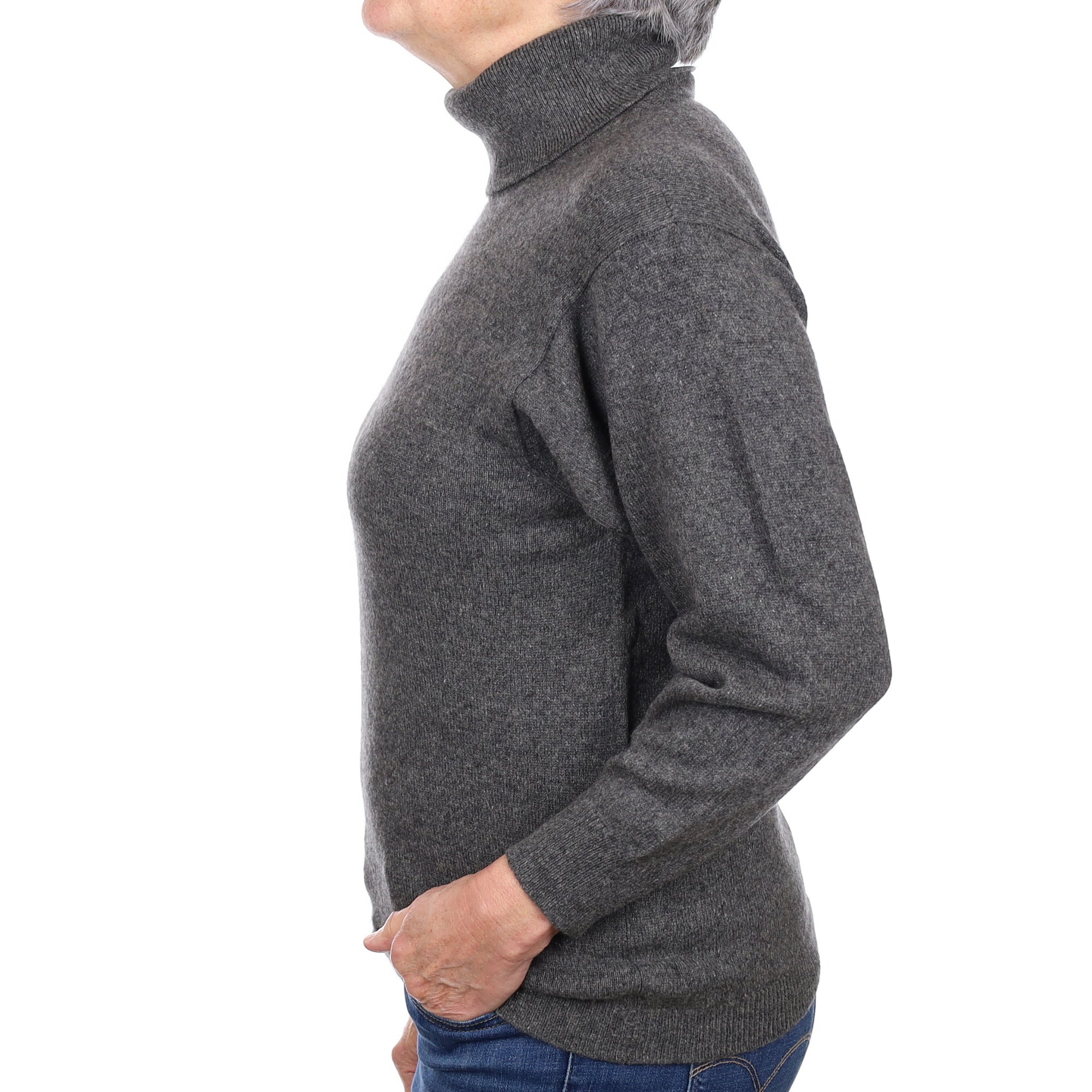 Scottish Slate Grey Cashmere Polo Neck Jumper Medium