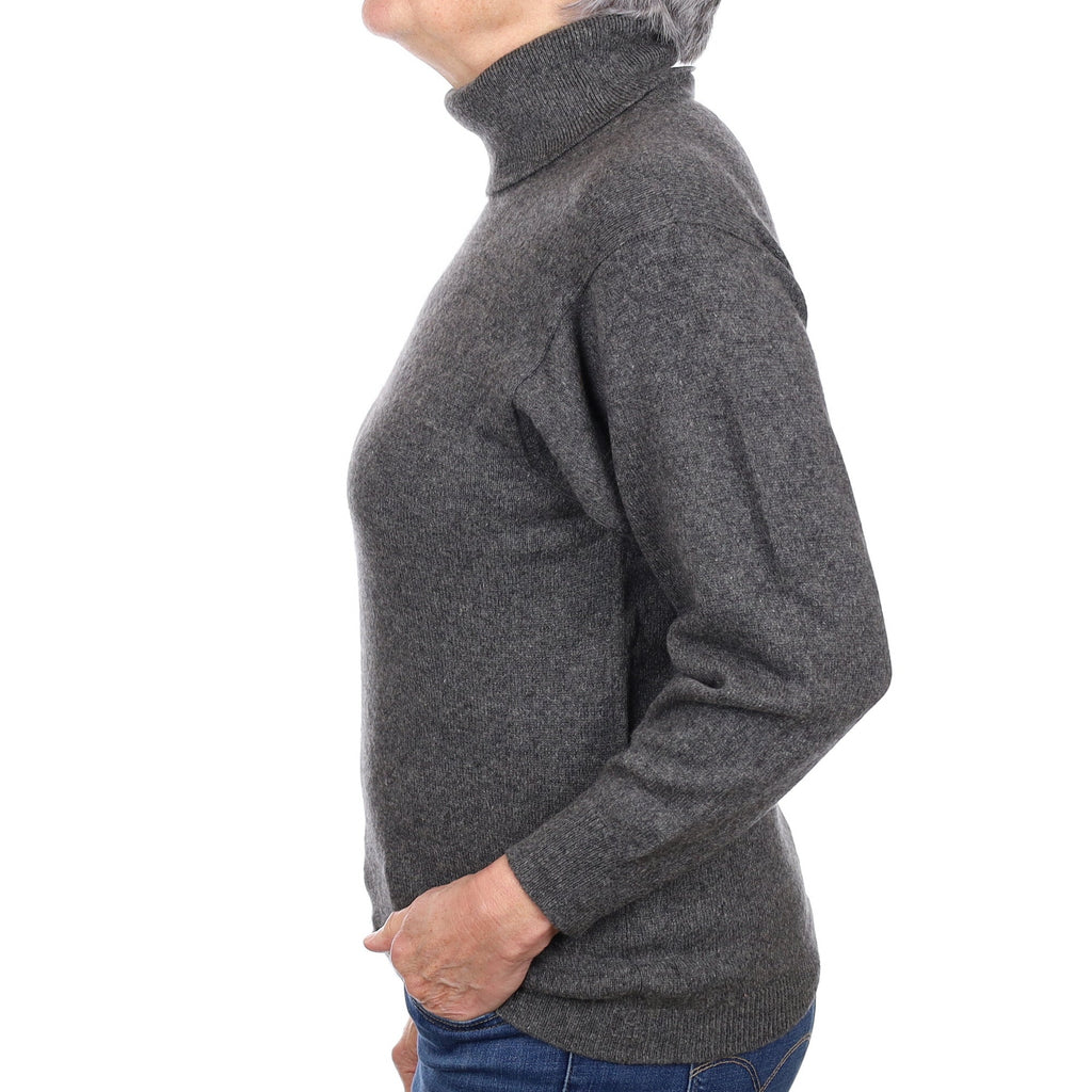 Scottish Slate Grey Cashmere Polo Neck Jumper Medium