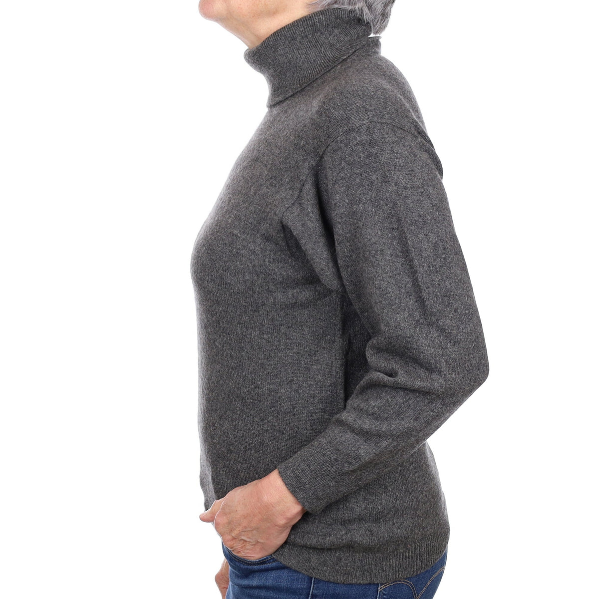Scottish Slate Grey Cashmere Polo Neck Jumper Medium