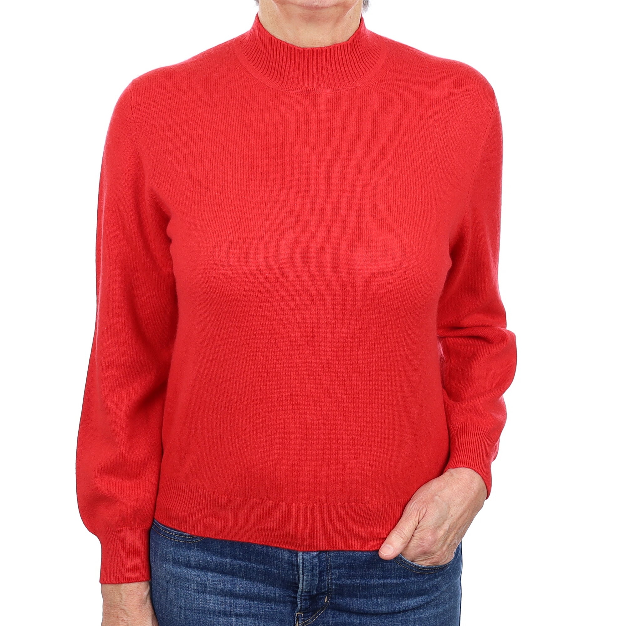 Vermillion Red Cashmere Turtle Neck Jumper Medium