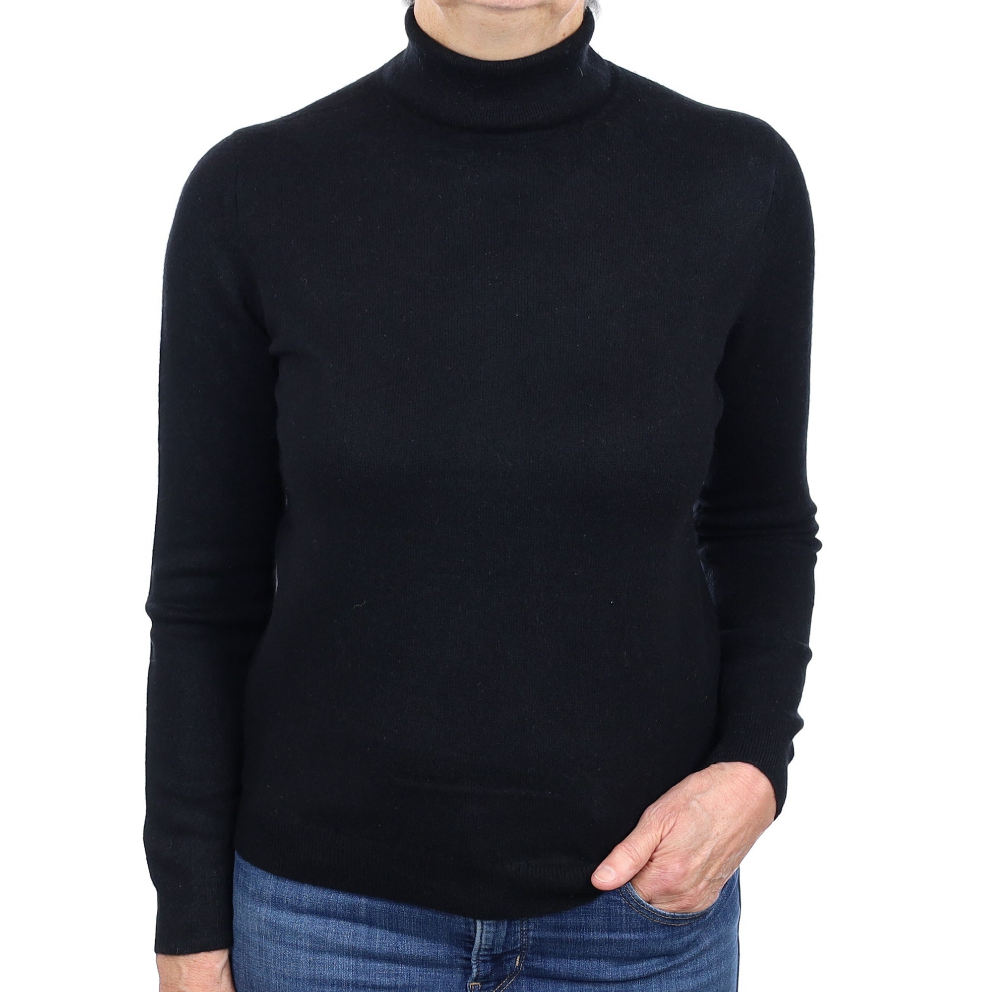 Black Cashmere Polo Neck Jumper Medium