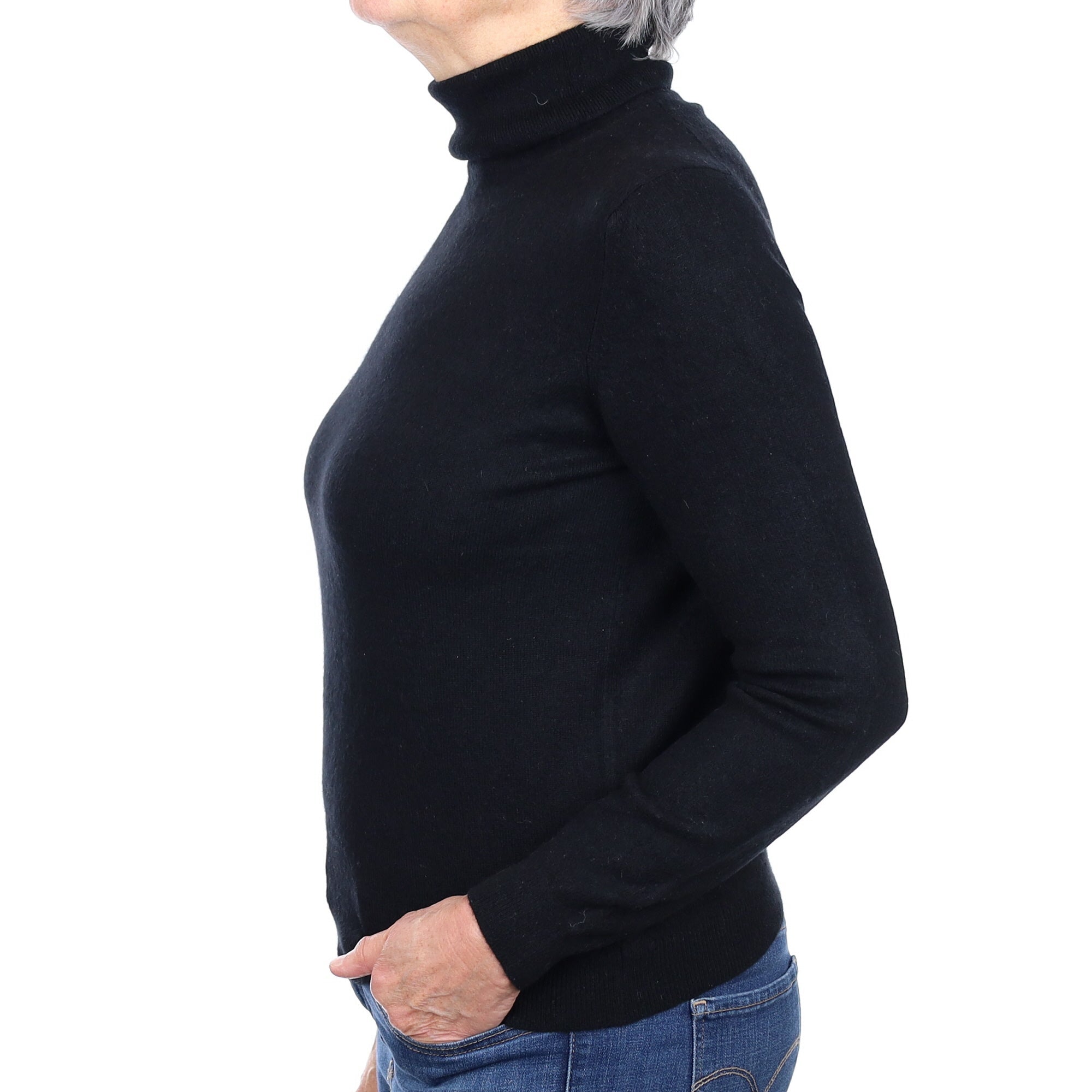 Black Cashmere Polo Neck Jumper Medium