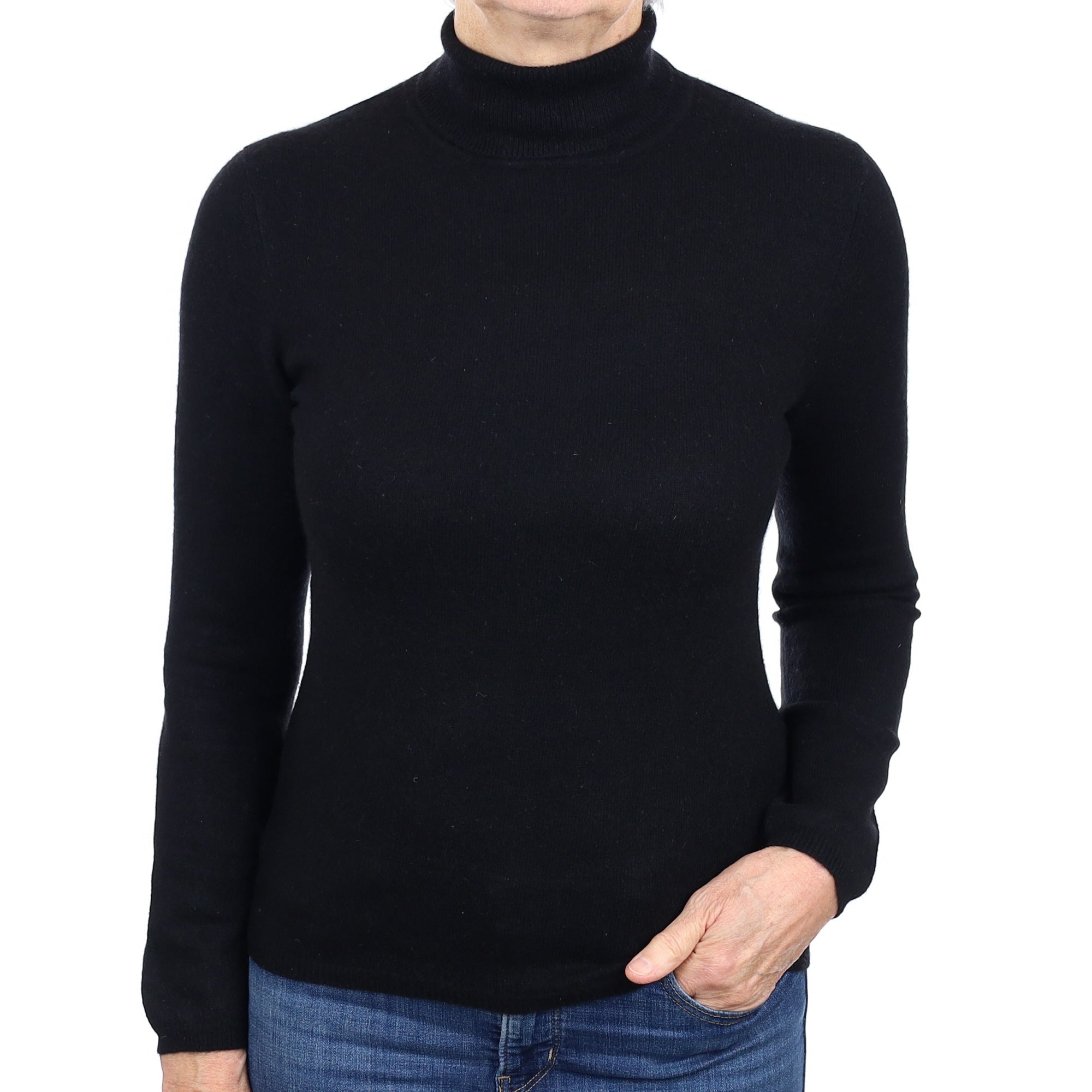 Black Cashmere Polo Neck Jumper Medium