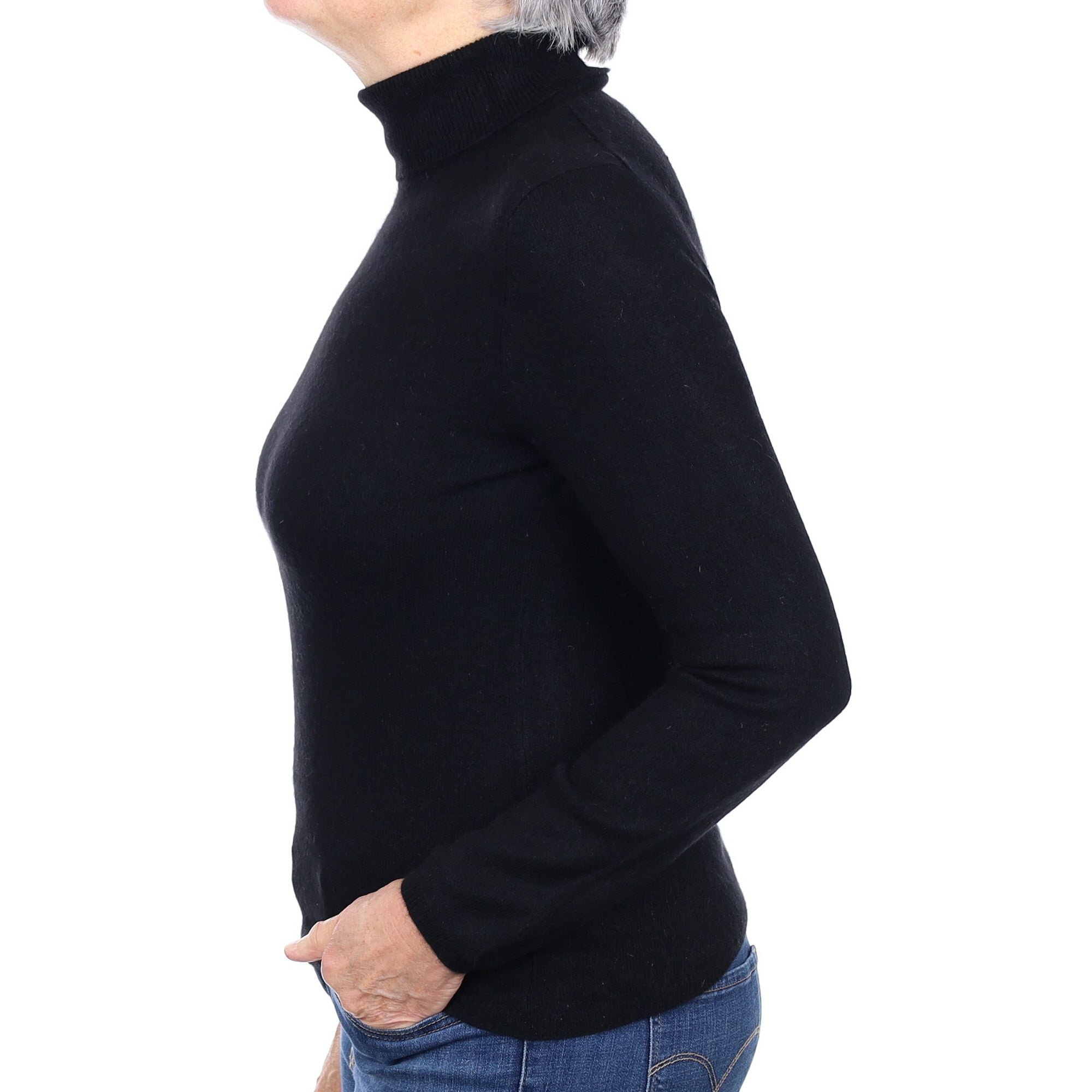 Black Cashmere Polo Neck Jumper Medium