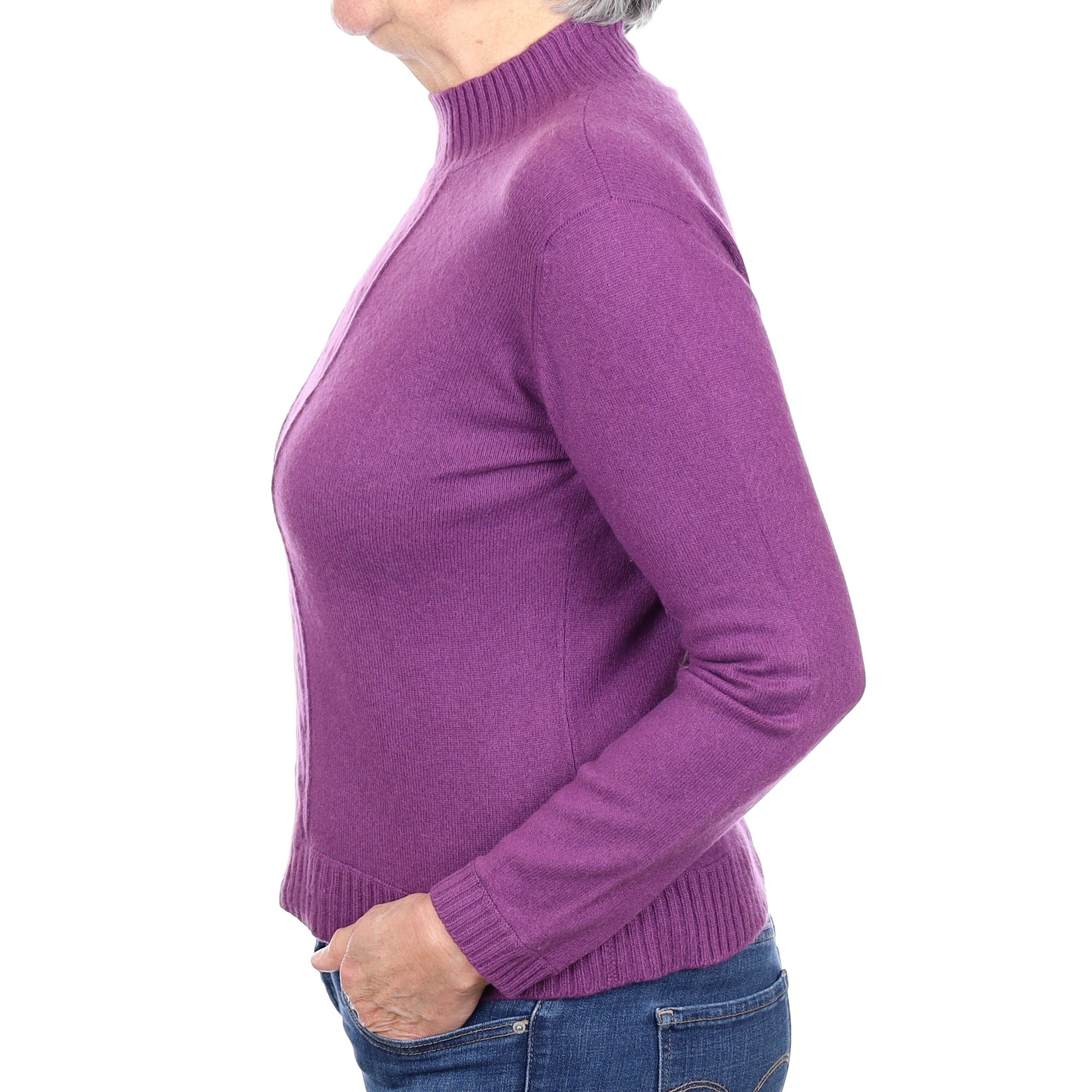 Violet Purple Cable Detail Cashmere Turtle Neck Jumper Medium