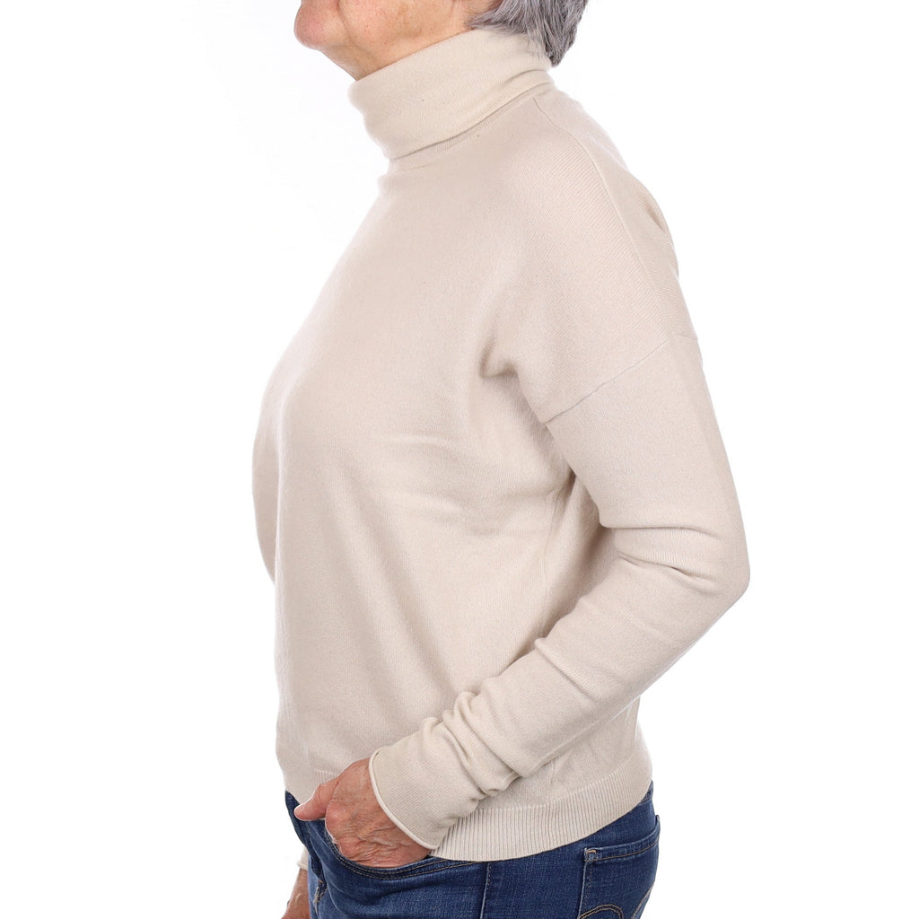 Cos Oatmeal Cashmere Polo Neck Jumper with Rolled Edges on cuffs Medium