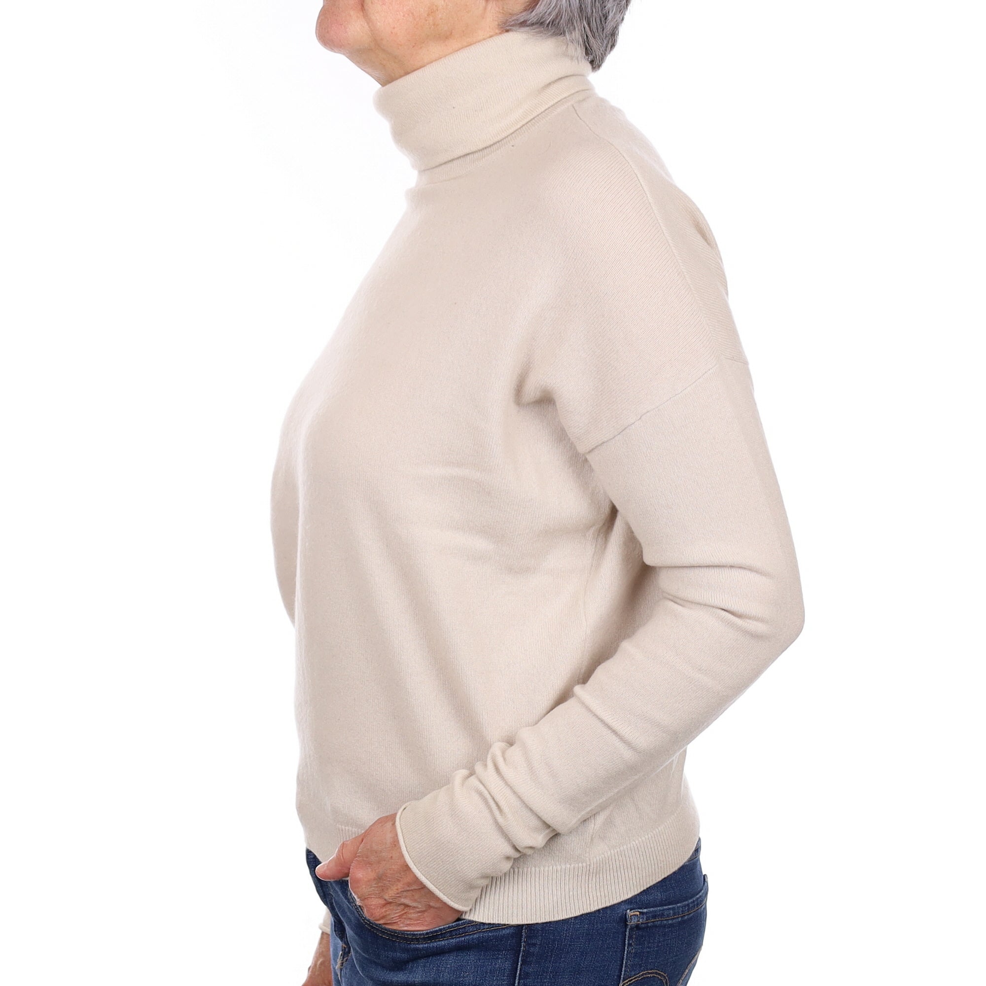Cos Oatmeal Cashmere Polo Neck Jumper with Rolled Edges on cuffs Medium