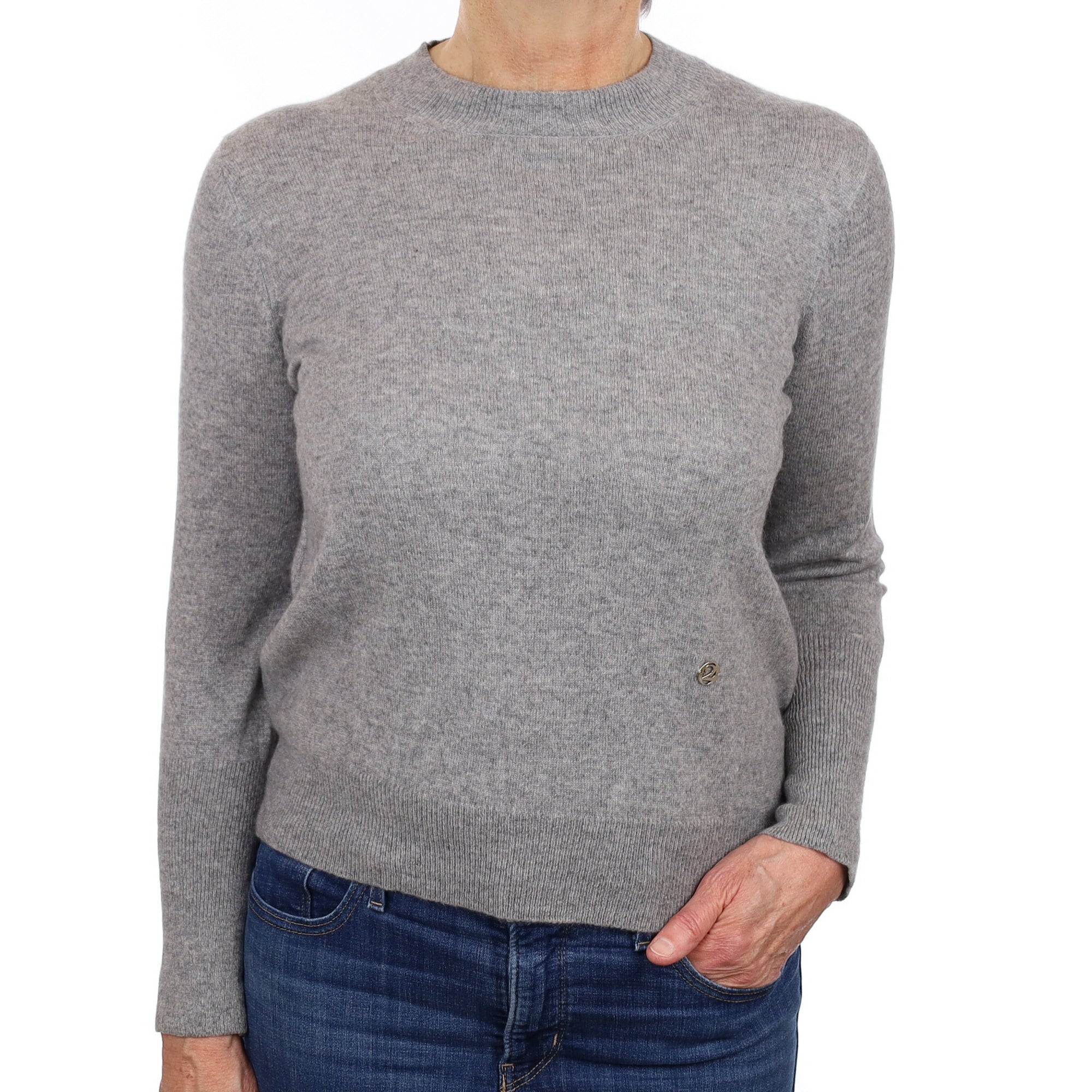 Ash Grey Cashmere  Button Fasten Crew Neck Jumper Medium