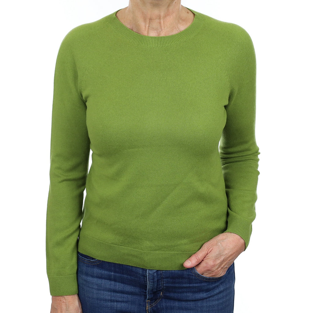 Basil Green Cashmere Crew Neck Jumper Medium