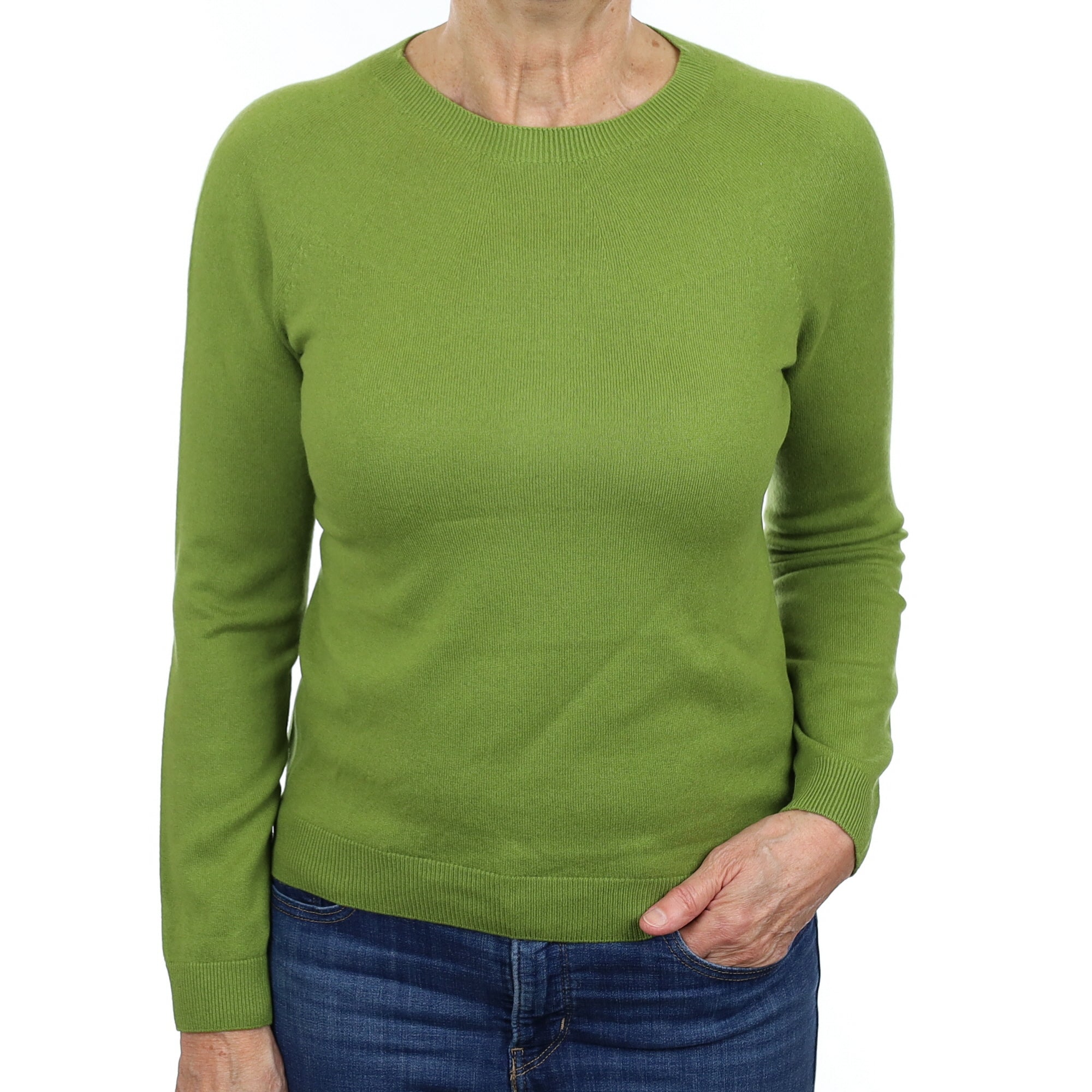 Basil Green Cashmere Crew Neck Jumper Medium