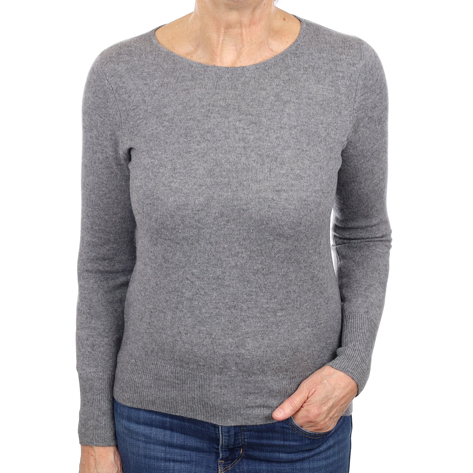 Ash Grey Cashmere Crew Neck Jumper Medium