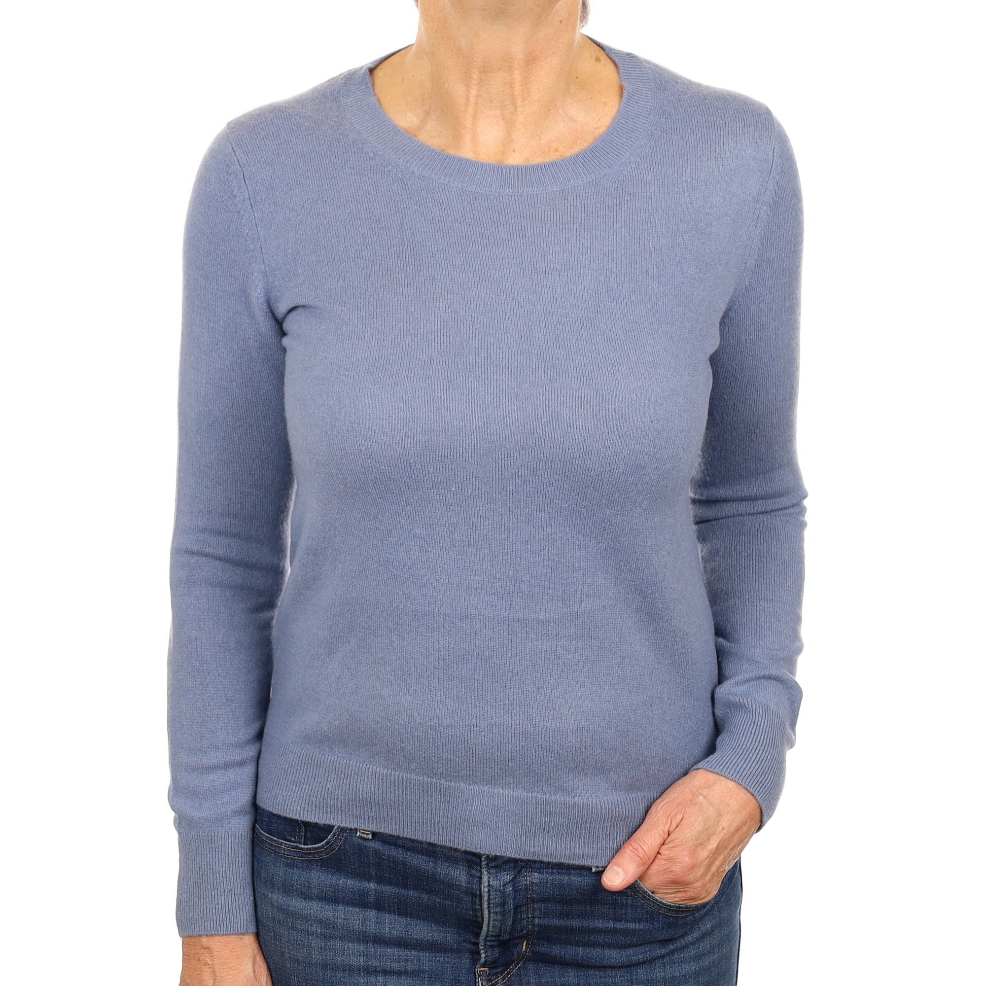 Dusky Blue Cashmere Crew Neck Jumper Medium