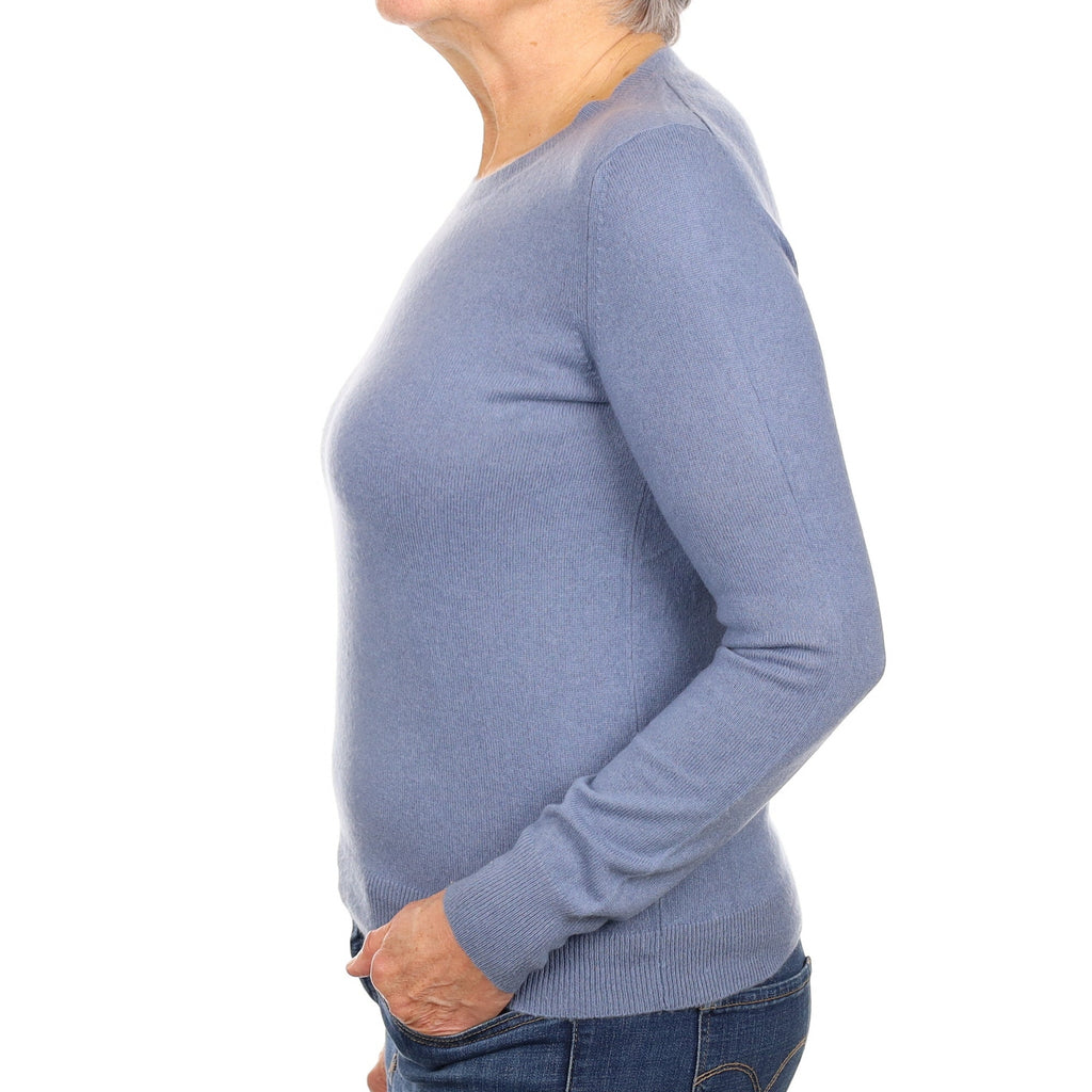 Dusky Blue Cashmere Crew Neck Jumper Medium
