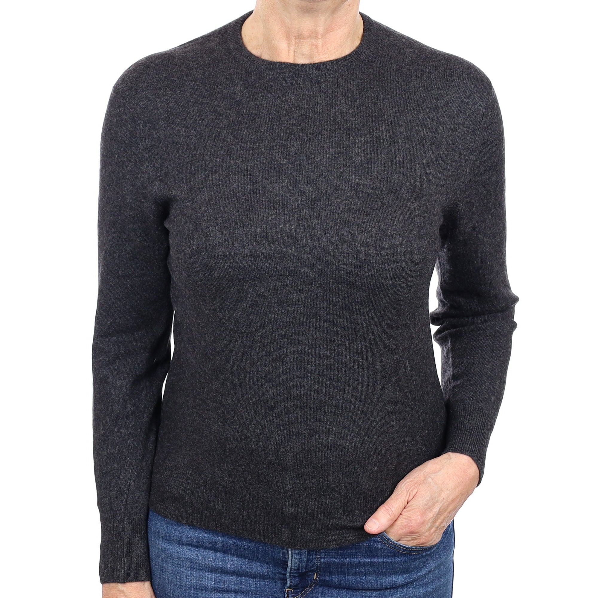 Scottish Charcoal Grey Cashmere Crew Neck Jumper Medium